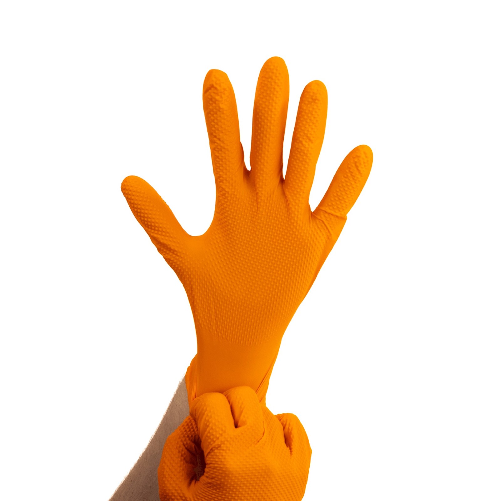 Heavy Duty Orange Nitrile Gloves With Raised Diamond Texture 8-Mil XL-Size 2000