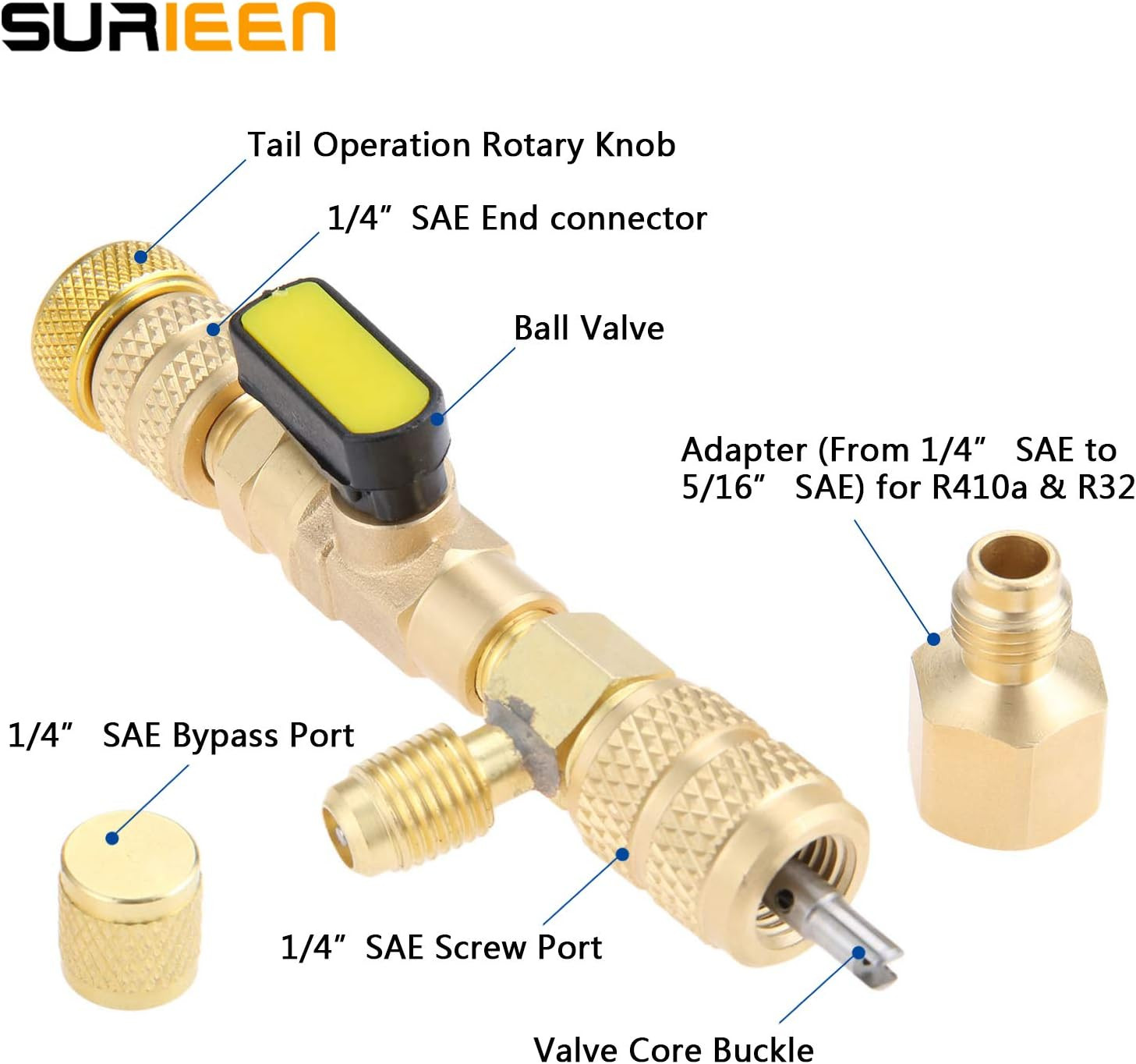 R410A R22 Valve Core Remover Installer Tool with Dual Size SAE 1/4 & 5/16 Port &