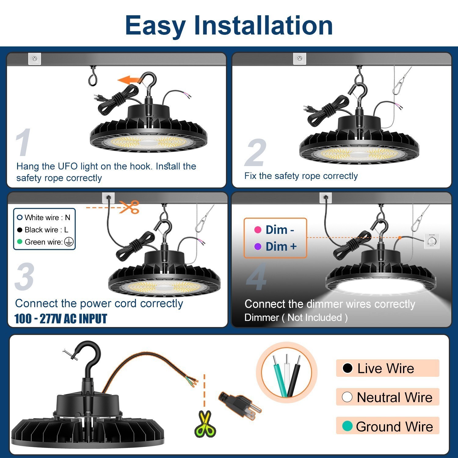 6 PACK 150W UFO Led High Bay Light Industrial Warehouse LED Shop Light 22,500LM