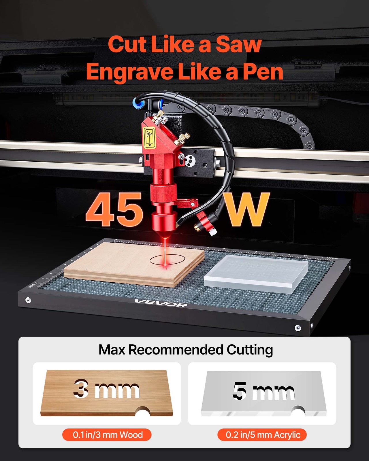 VEVOR 45W CO2 Laser Engraver 12 x 8 in Desktop Laser Engraving Cutter Machine