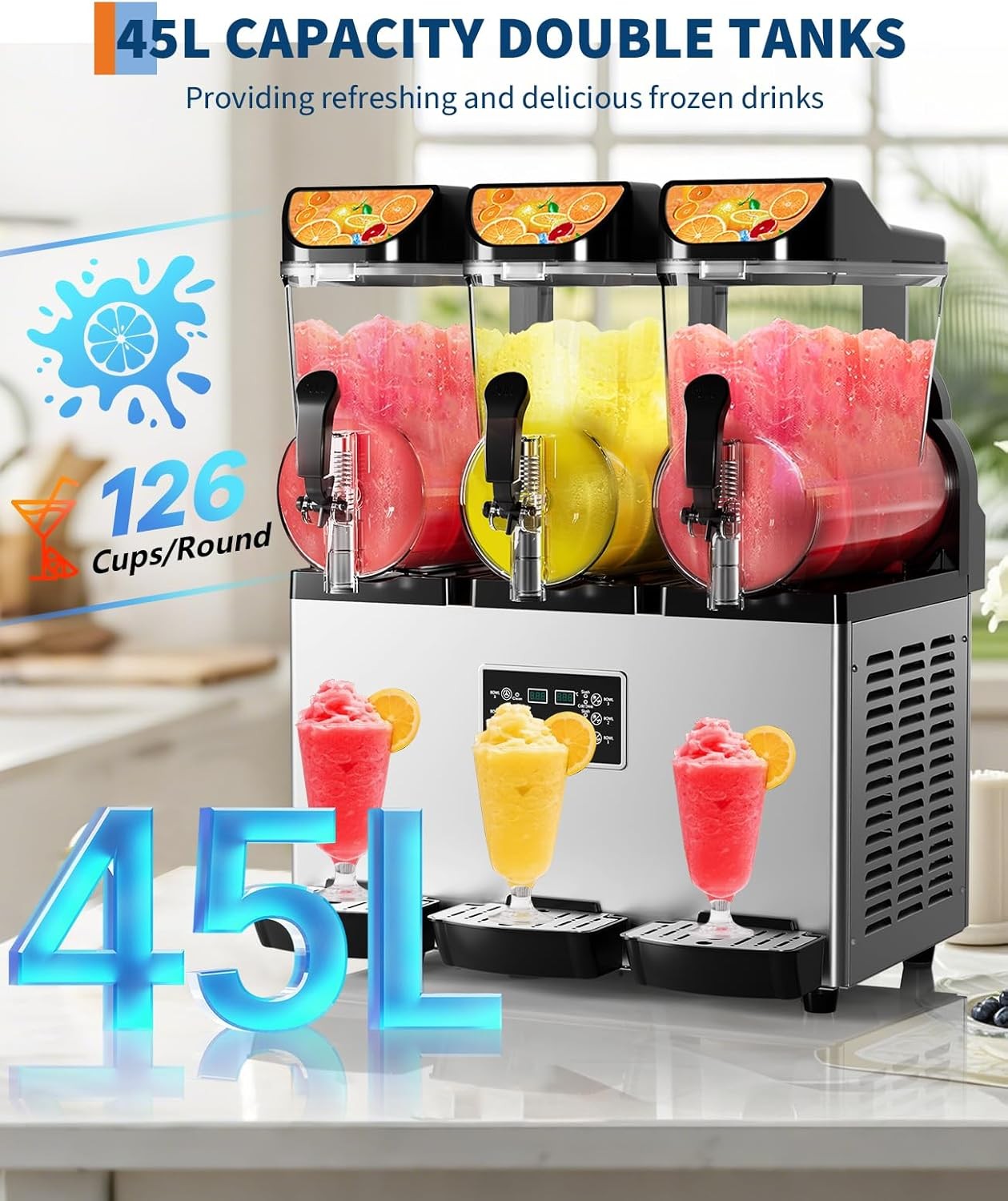 ⚡Garvee Commercial Slushy Machine, 45 L/11.8 gal, 3-Flavor Frozen Drink Margari