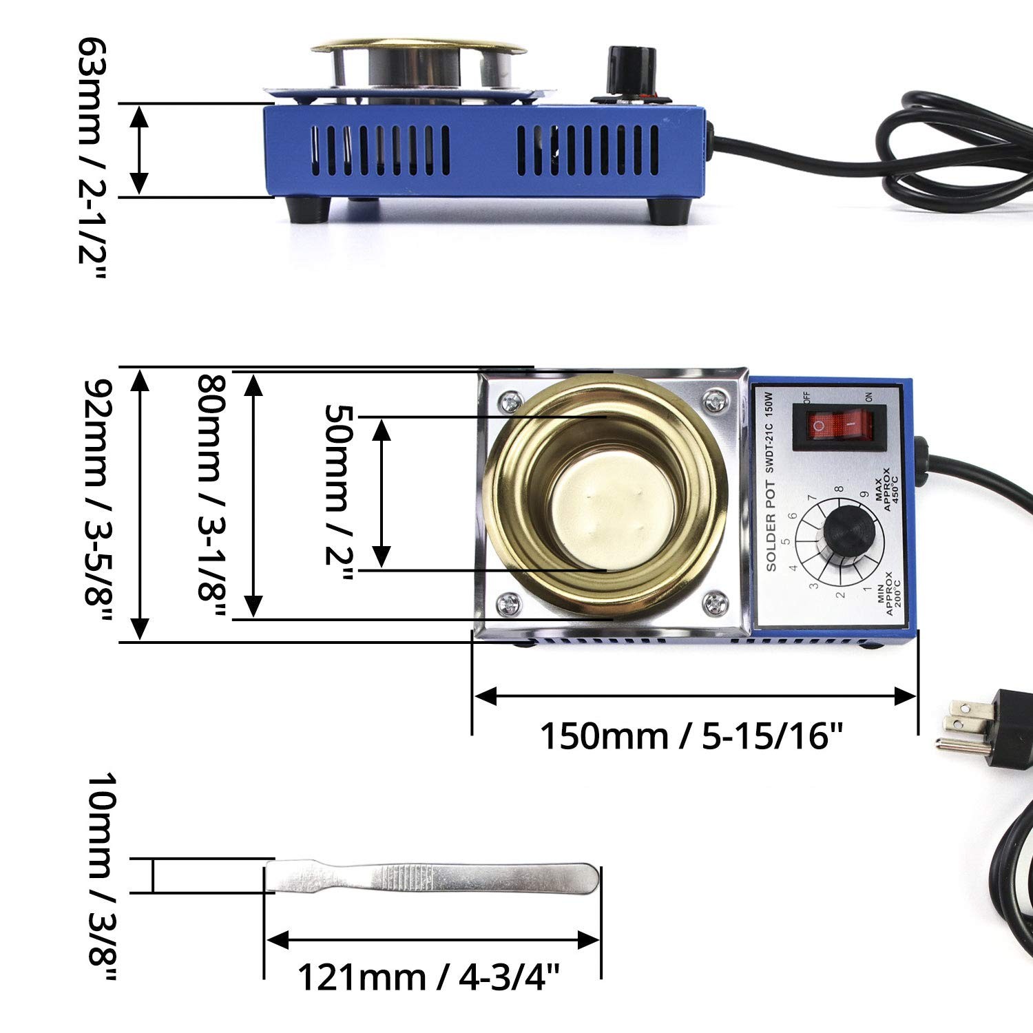 Qwork Solder Pot 150W 110V 50Mm Soldering Bath Titanium Plate Capacity 500G