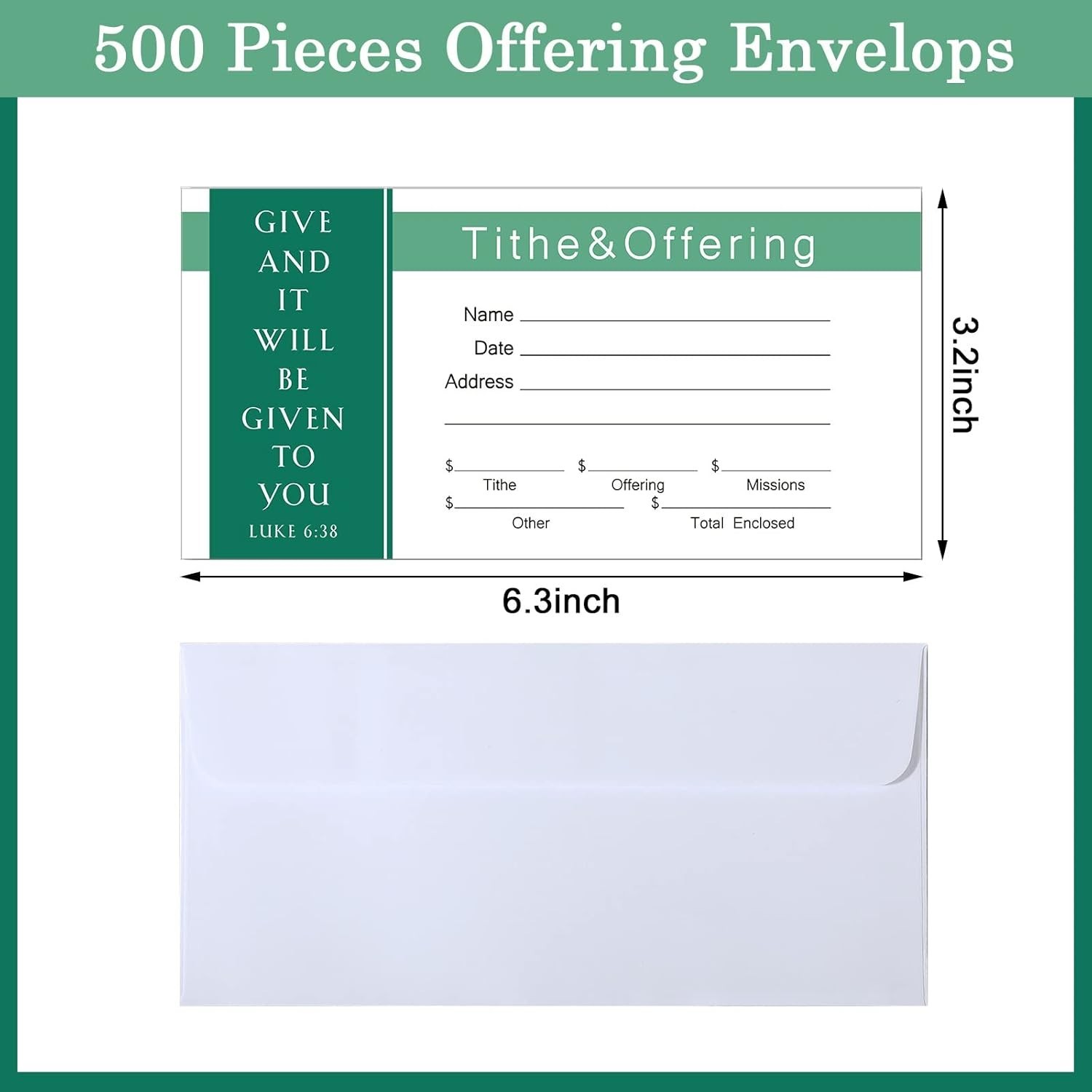 500 Count Tithes and Offering Envelopes for Donation Envelope Bill Size Checks a