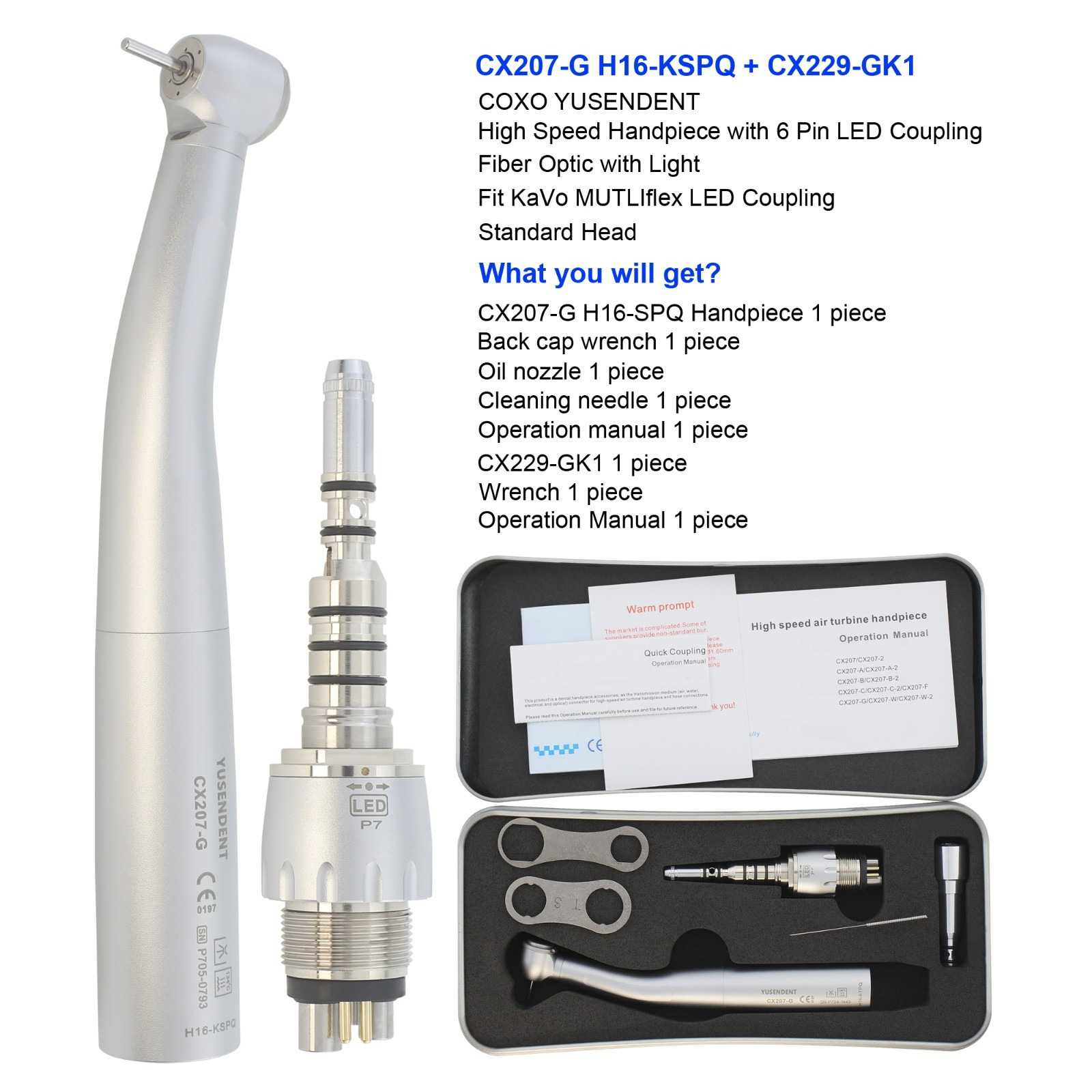 COXO Dental Fiber Optic Handpiece Air Turbine CX207-G KaVo MULTIflex Coupling