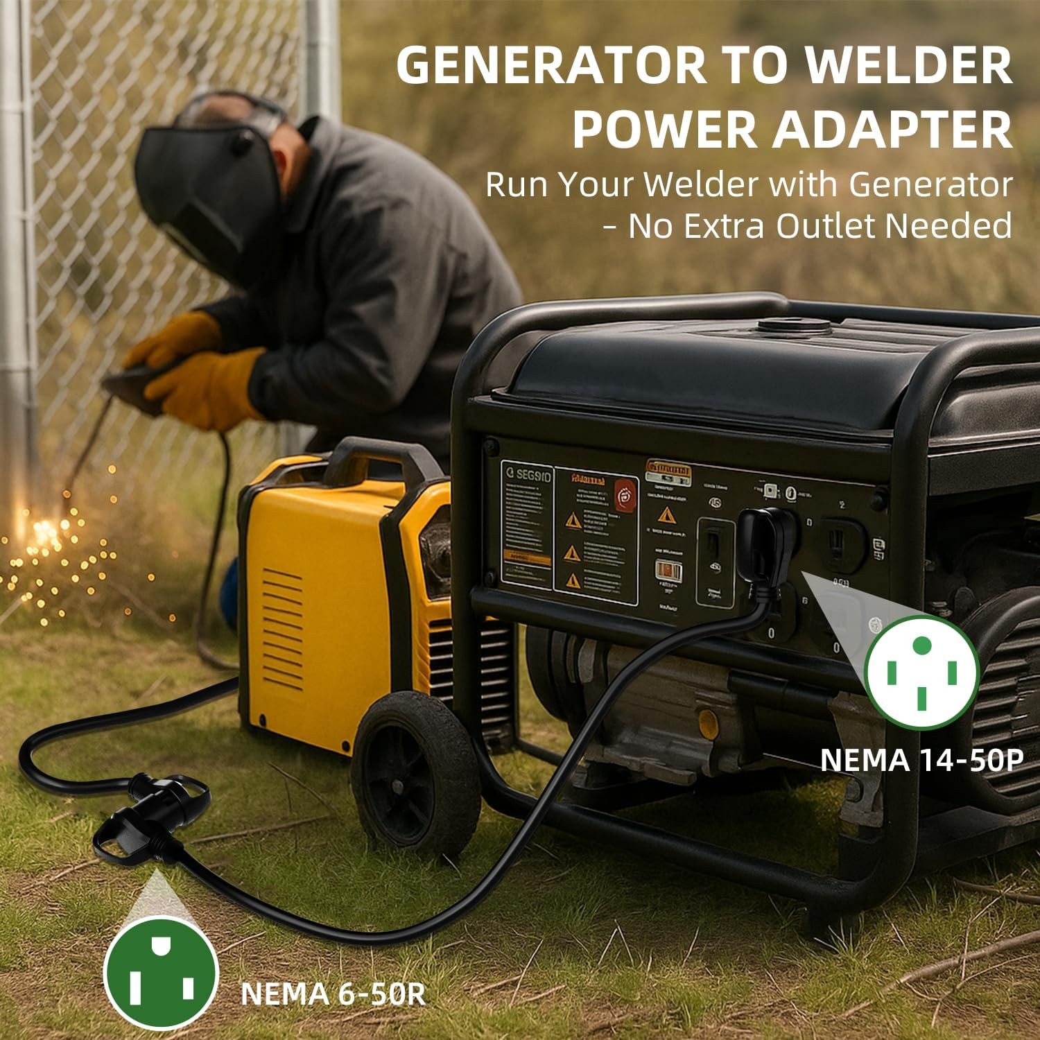 6 AWG Welder Extension Cord 10FT, NEMA 14-50P to 6-50R Adapter, 50 Amp 250V 1250