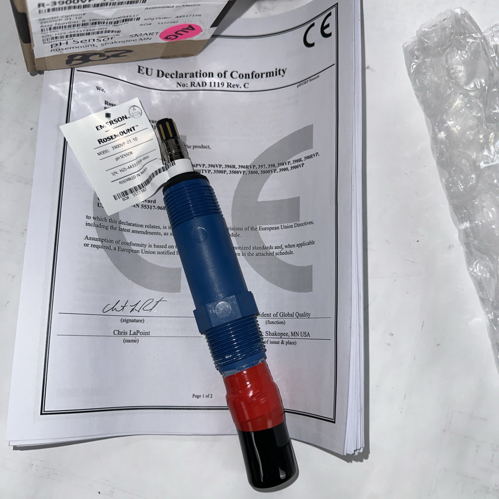 New ROSEMOUNT Model 3900VP-01-10 Sensor, With Pre-Amp 3900VP PH Smart AccuGlass