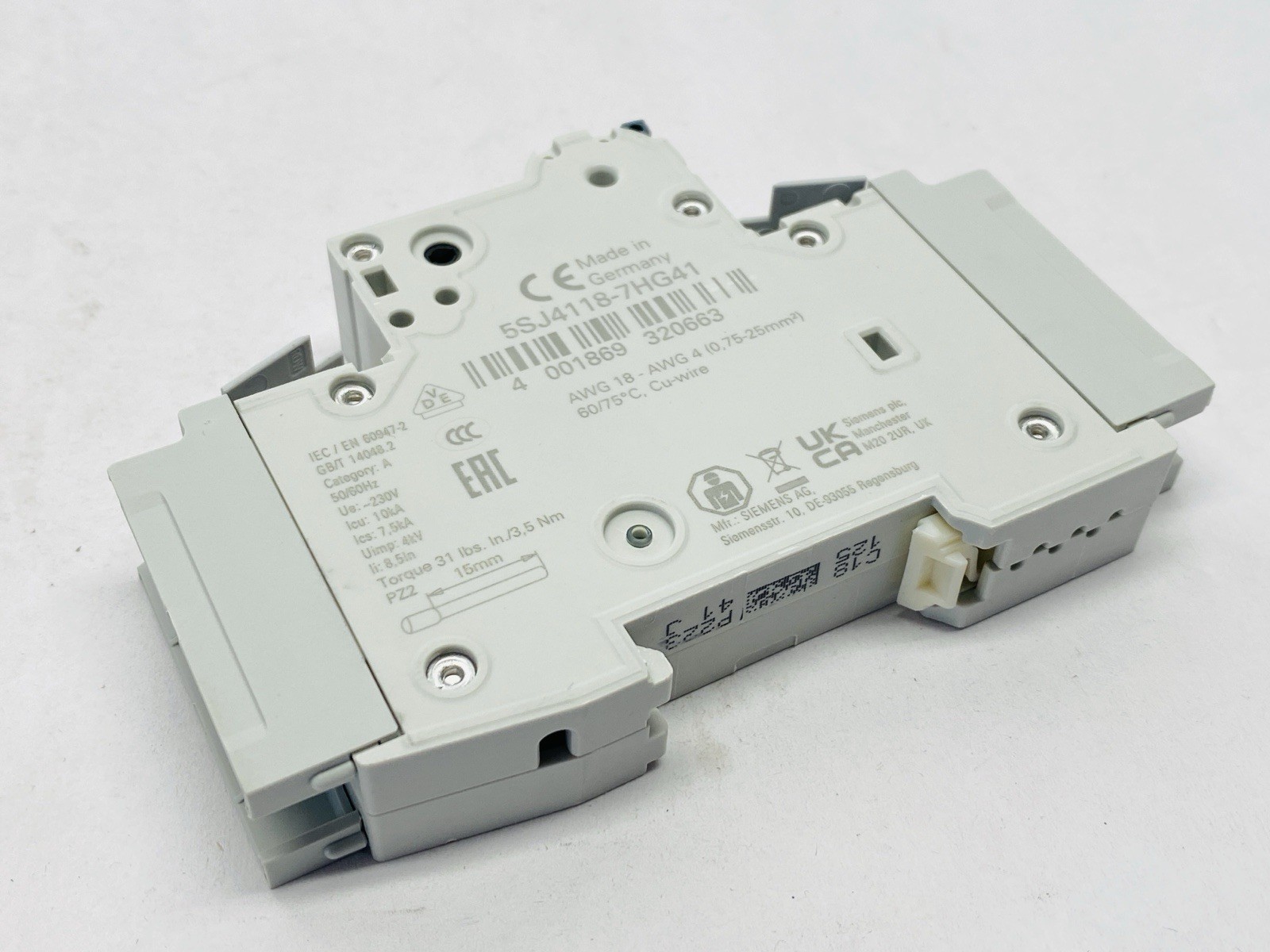 Siemens 5SJ4118-7HG41 Miniature Circuit Breaker 1-Pole 15A 240V