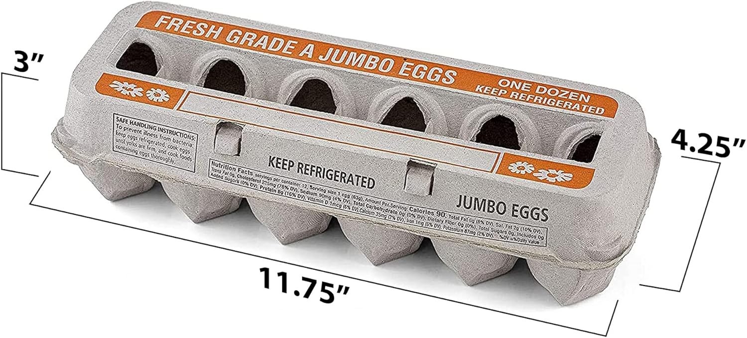 MT Products Printed Beige Egg Cartons – Can Hold 12 Jumbo Eggs – Pack of 200
