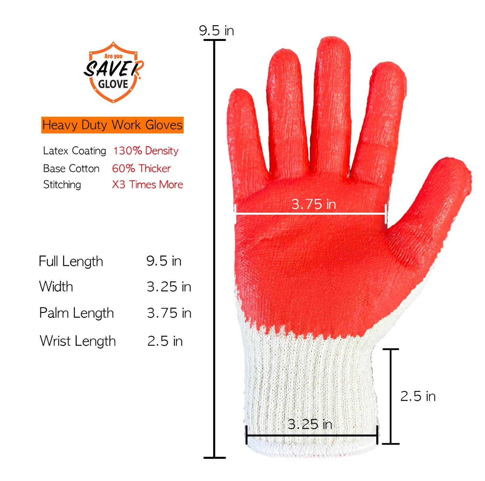 SAVER Work Red Work Gloves HEAVY DUTY Palm coated Multi Purpose Gloves