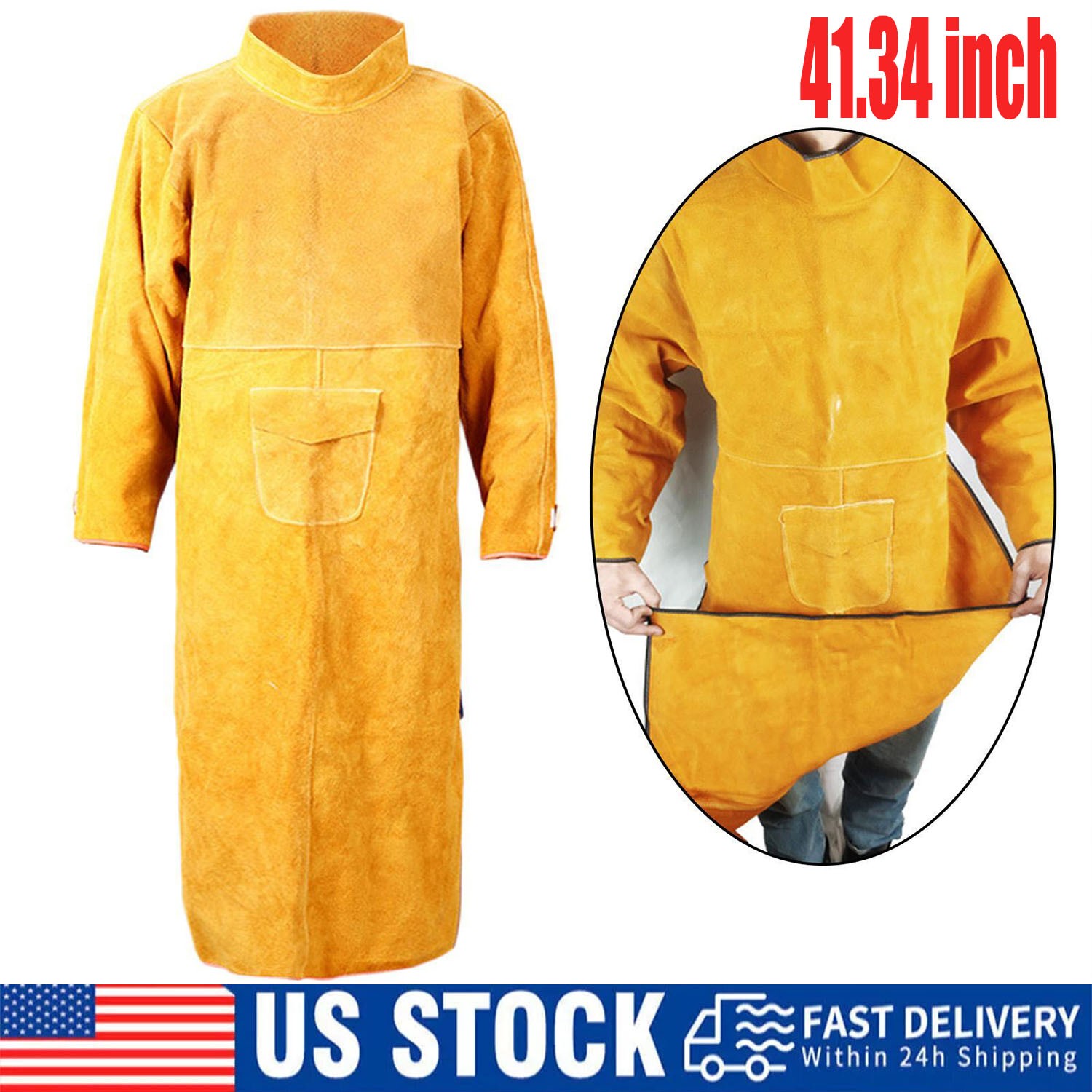 41.33 inch Cowhide Leather Welding Jacket Coat Flame-Resistant Welder for Men US