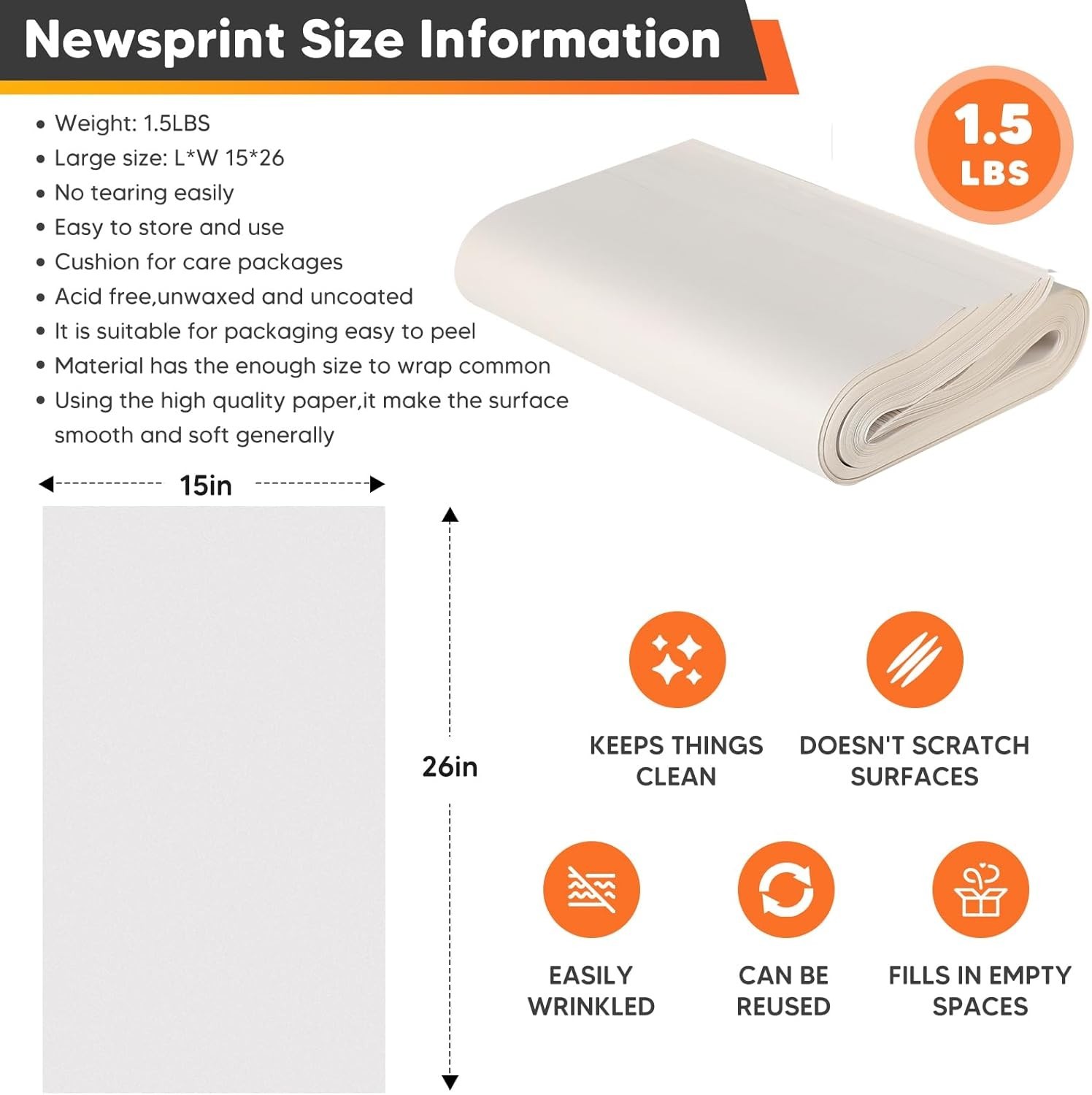 Lightweight 26×15 Newsprint Packing Paper – Perfect for Fragile Item Protection