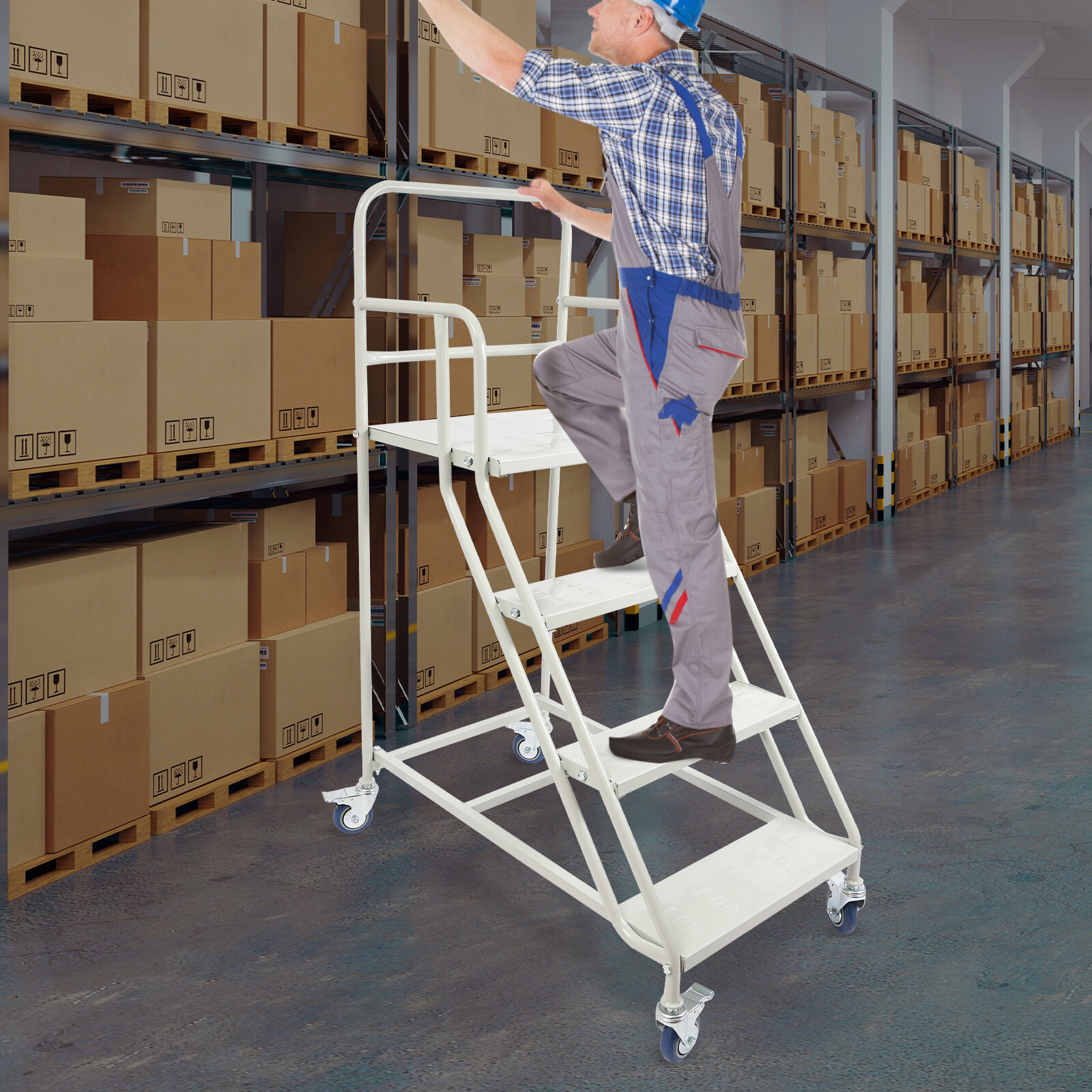 400kg 4 Step Rolling Stair Industrial & Warehouse Stair Ladder Floor Standing
