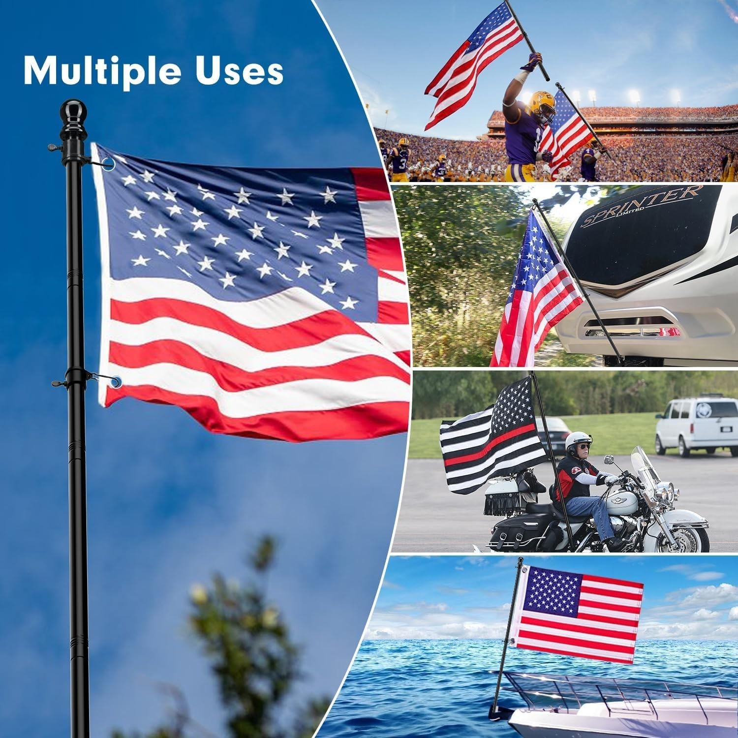 7FT Long Flag Poles, Heavy Duty Flag Pole Kit for Pride Flag Outdoor, Stainle…