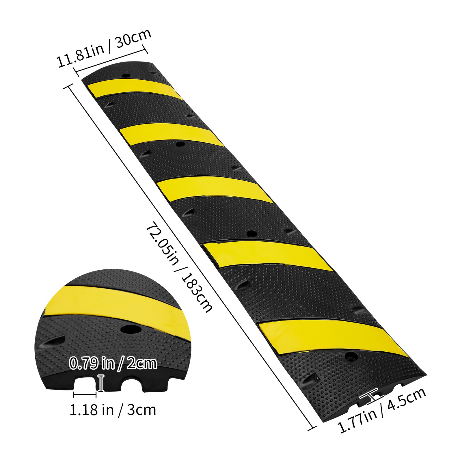 VEVOR 2 PCs 72» Rubber Speed Bump 2 Channel 22000lbs Load Heavy Duty Speed Hump