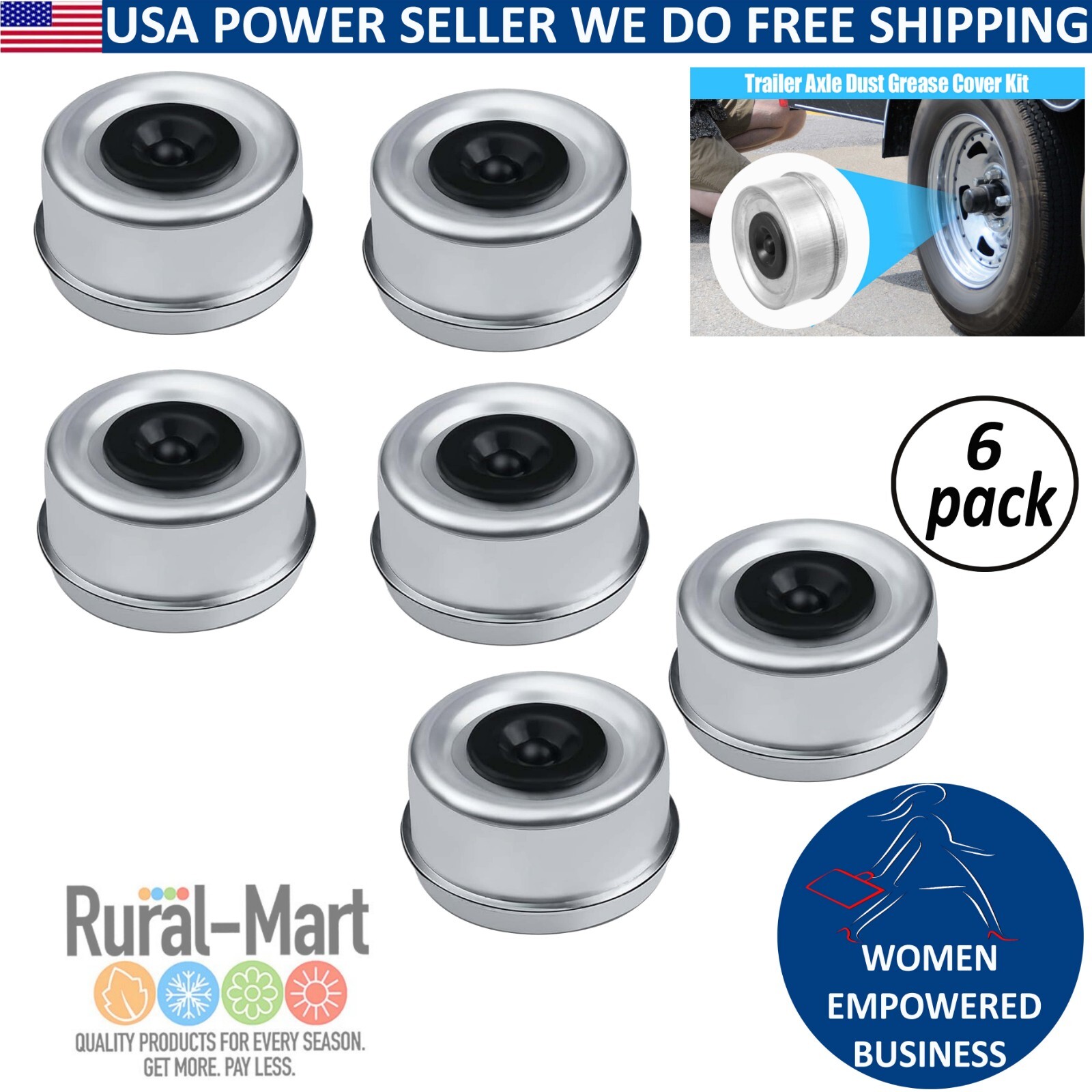 6-Pack 2.72″ Grease Caps – Rubber Plugs for 7,000-8,000 lbs Hub Trailer Axles