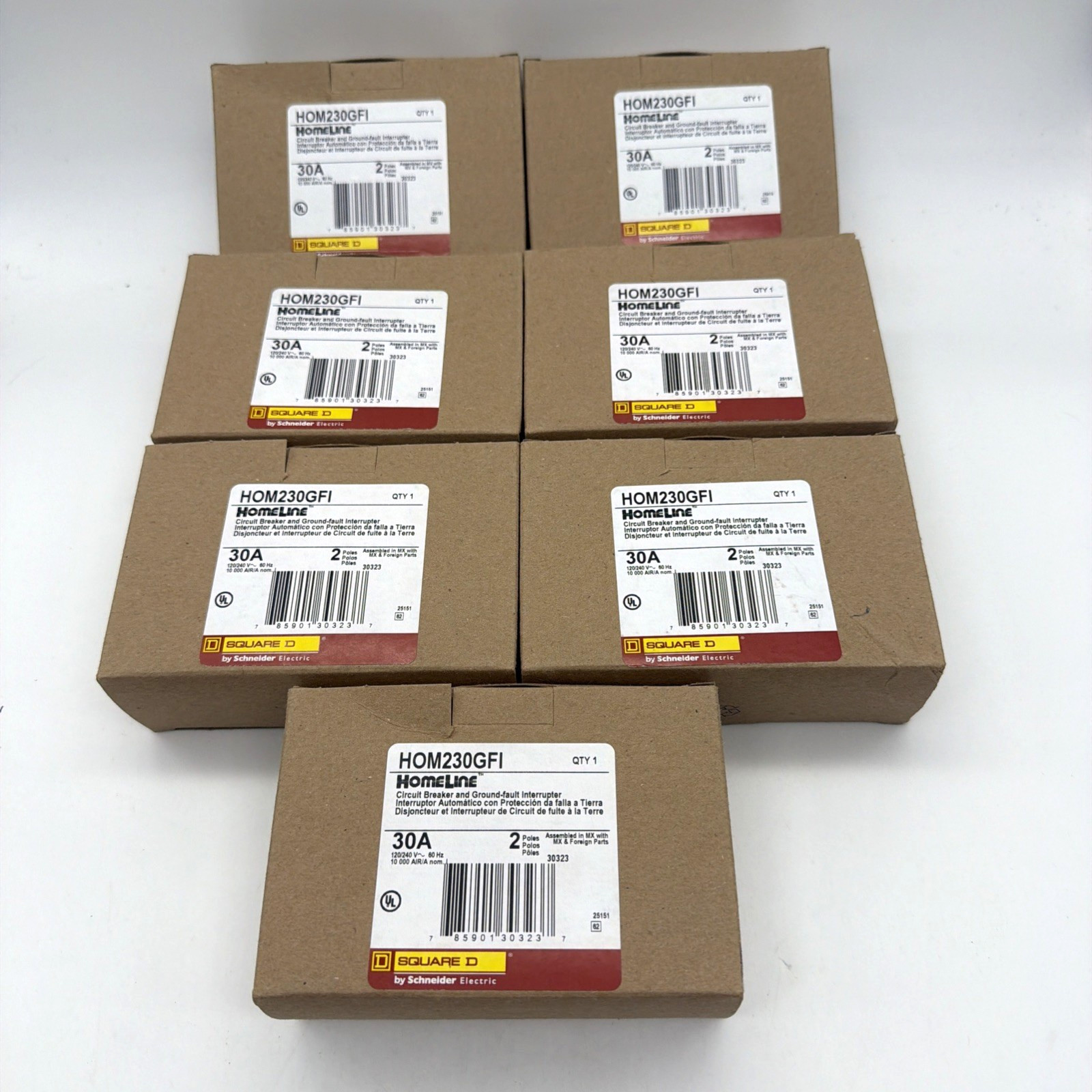 SQUARE D HOM230GFI 30A 2-POLE GFCI BREAKER HOMELINE 240V 7 PACK NEW