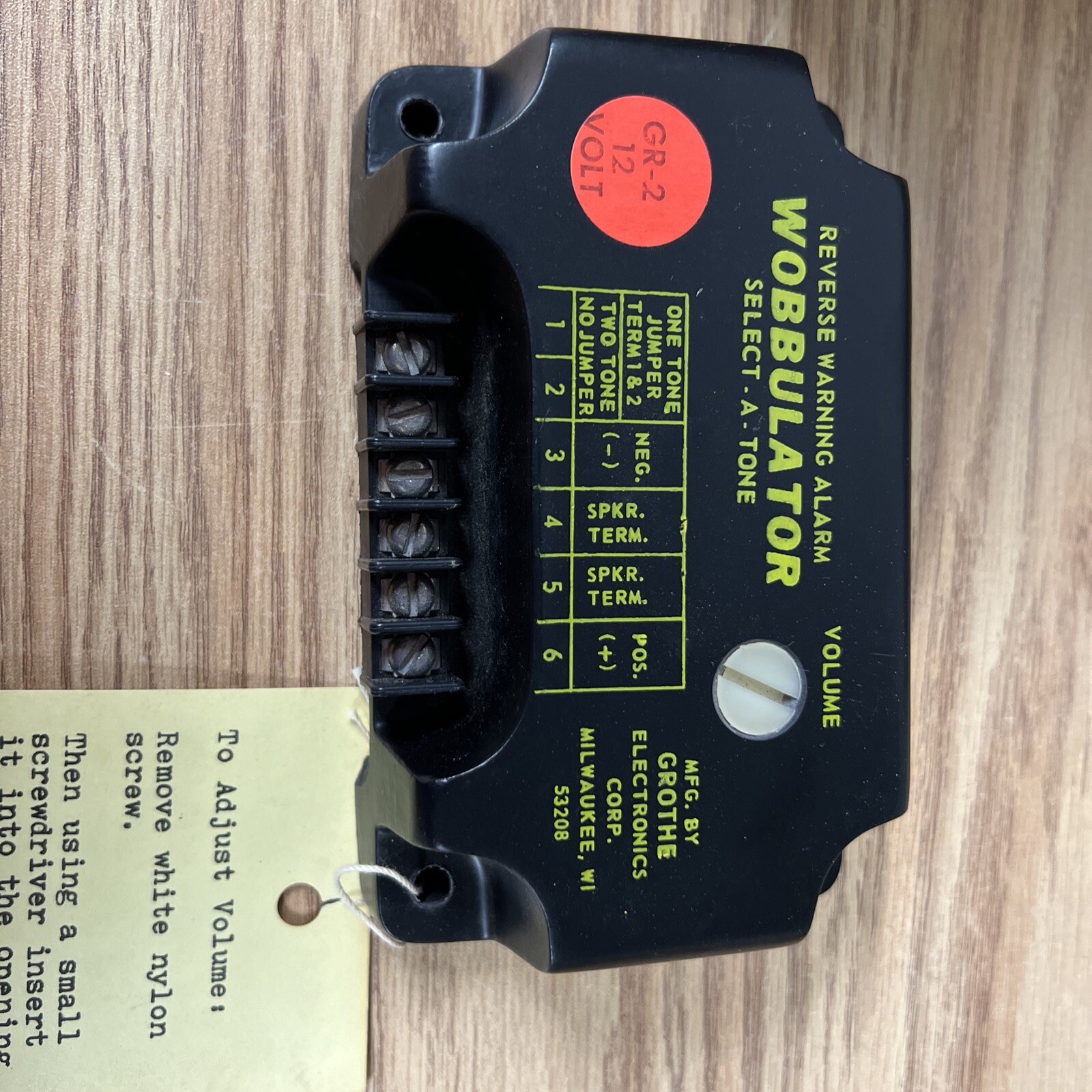 Wobbulator Reverse Warning Backup Alarm Select-A-Tone GR-2, 12 Volt, Grothe Elec