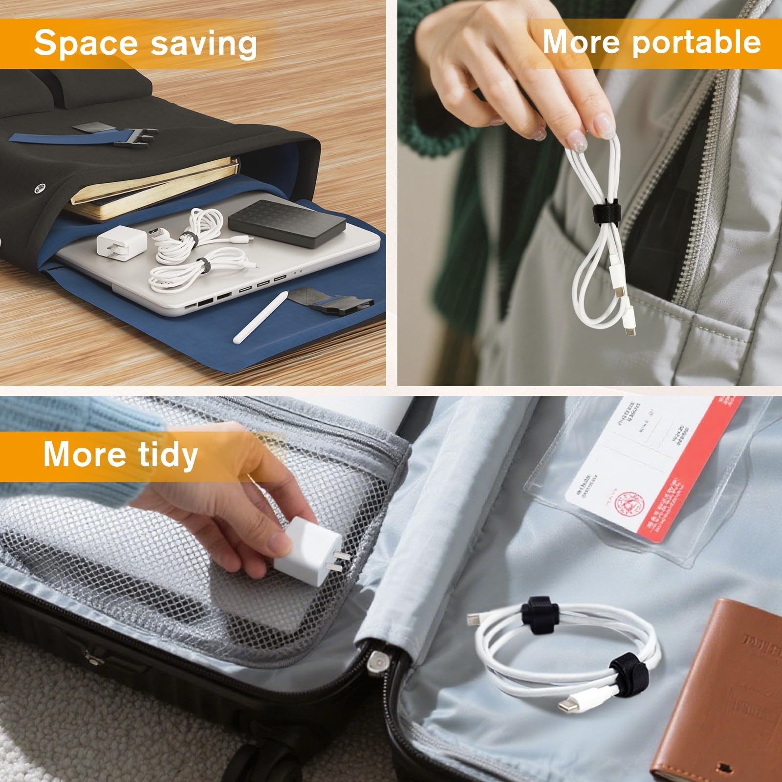 60 PCS Reusable Cable Ties (6 Inch) – Adjustable Hook and Loop Cord Straps, W…
