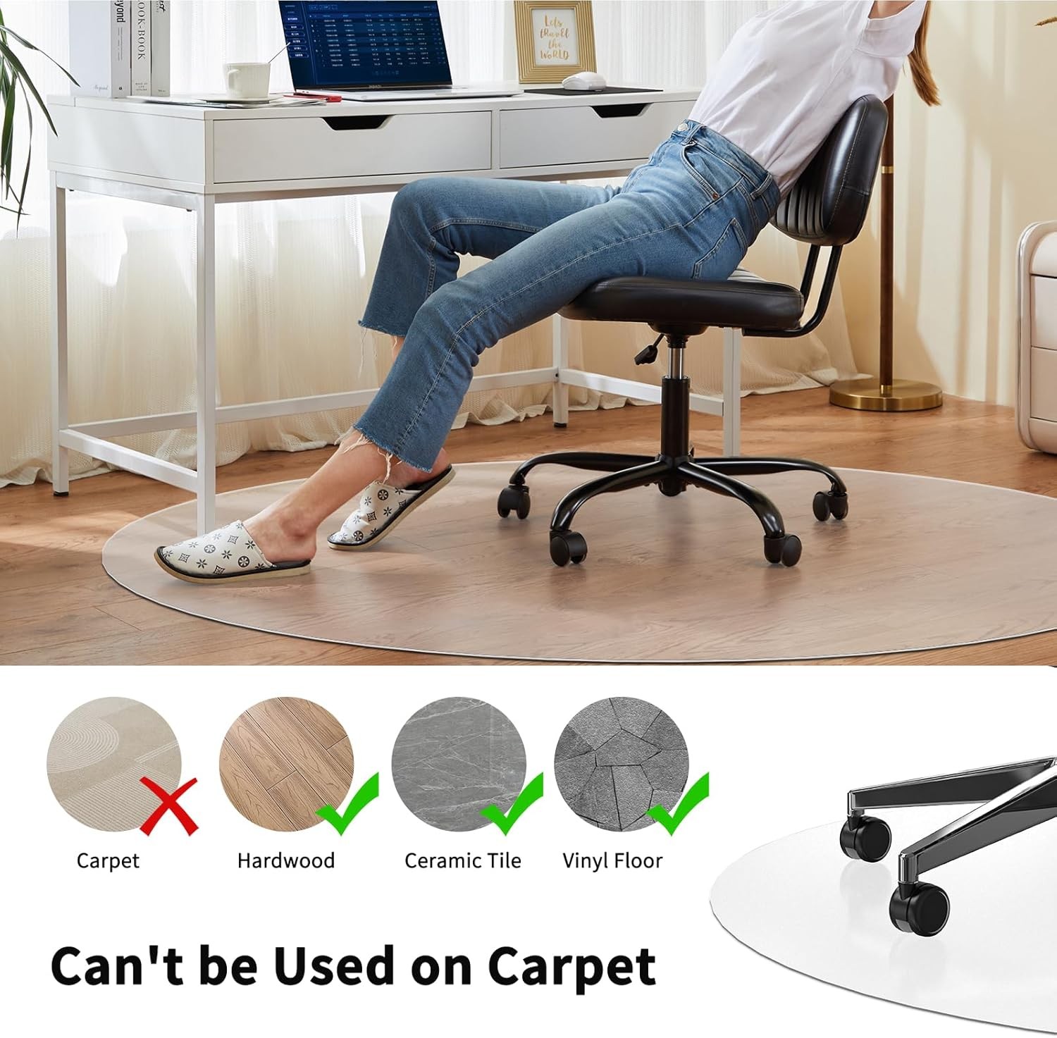 Office Chair Mat for Hard Floor, 36″ Round Transparent Hard Floor Protector