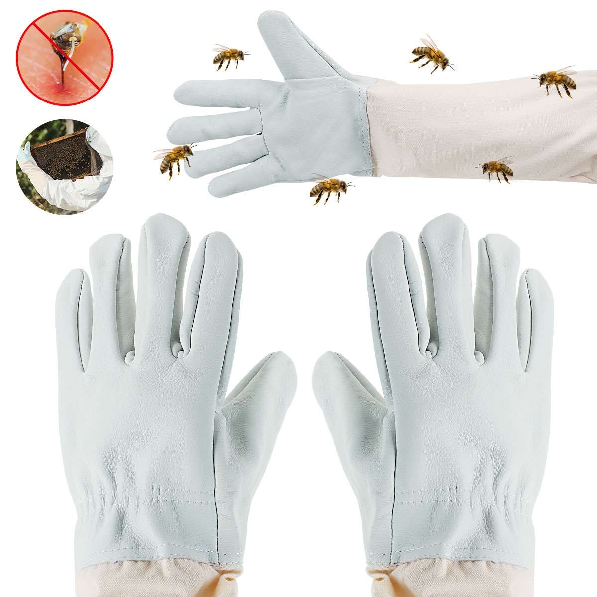 XL Beekeeping Gloves Goatskin Bee Keeping with Vented Beekeeper Long Sleeves USA