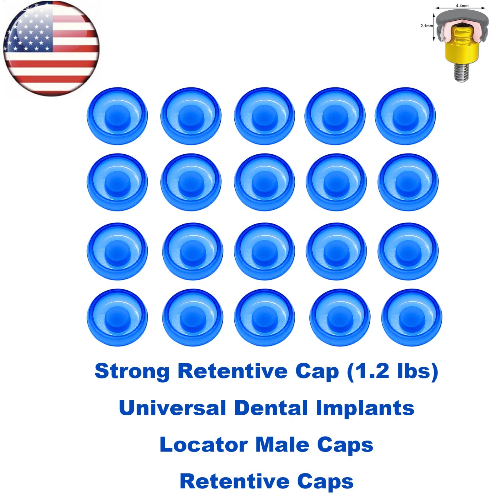 US 20Pcs Dental Overdenture Locator Retention Cap Inserts For Implant Abutment