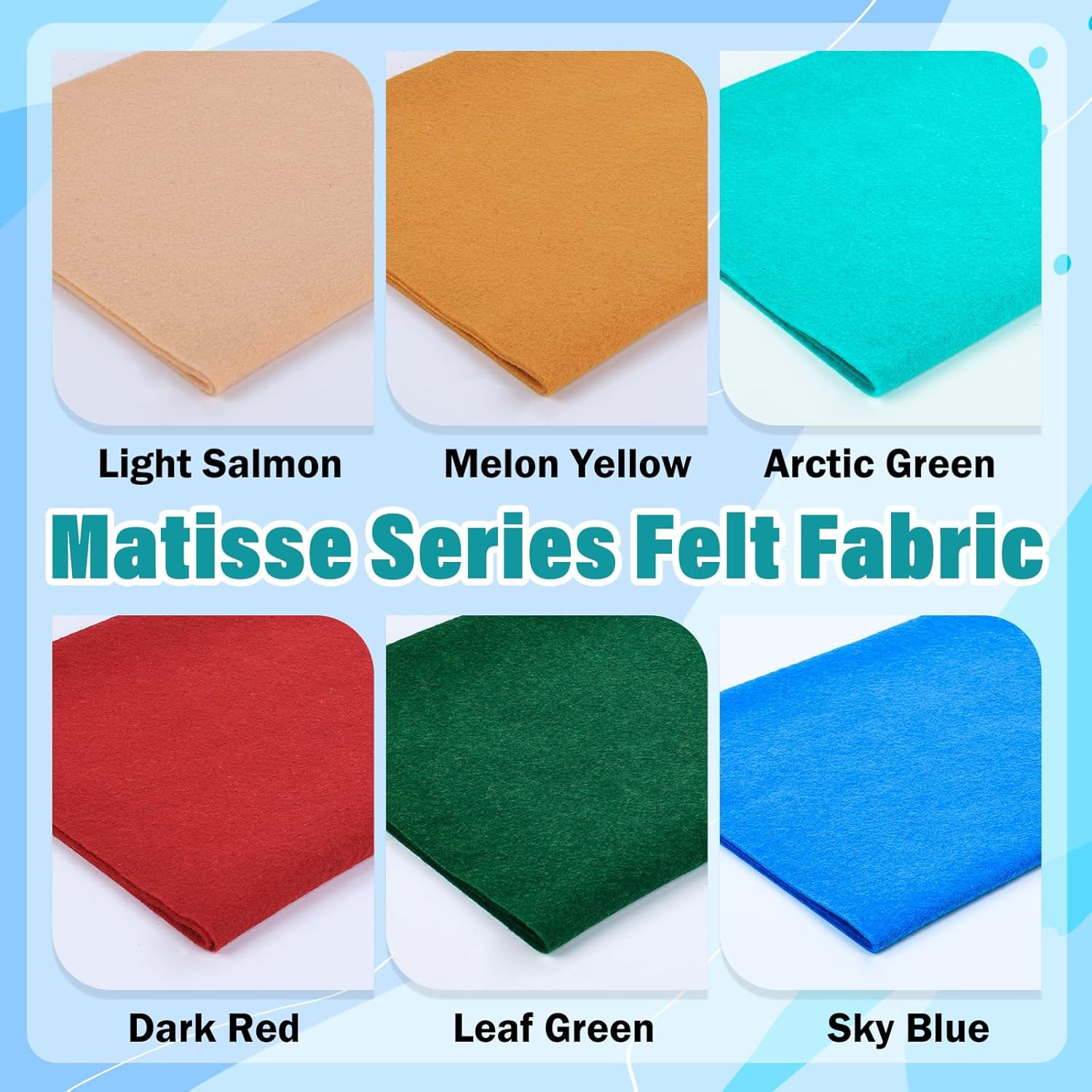 6 Rolls 12″X35″ 1.4Mm Thick Soft Felt Fabric Sheet 6 Assorted Matisse Series Col