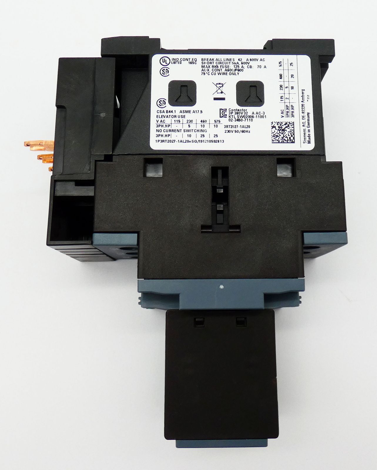 Siemens SIRIUS 3RT2027-1AL20 E:03 Power Contactor + 3RH2911-1HA22 E:03 -used-