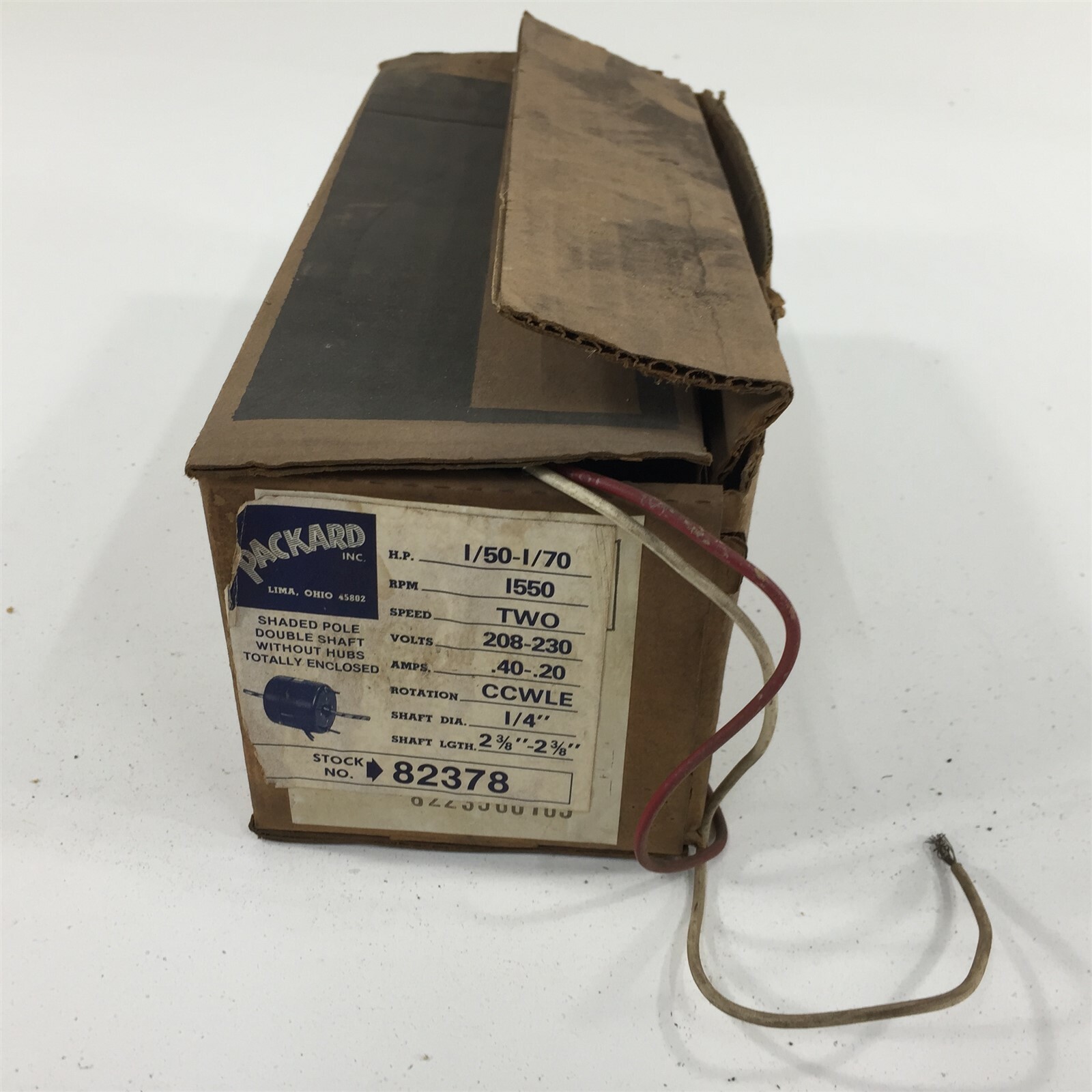 Packard Motor 82378 1/50-1/70HP 1550RPM 208-230V .4-.2A CCWLE 1/4″ Shaft