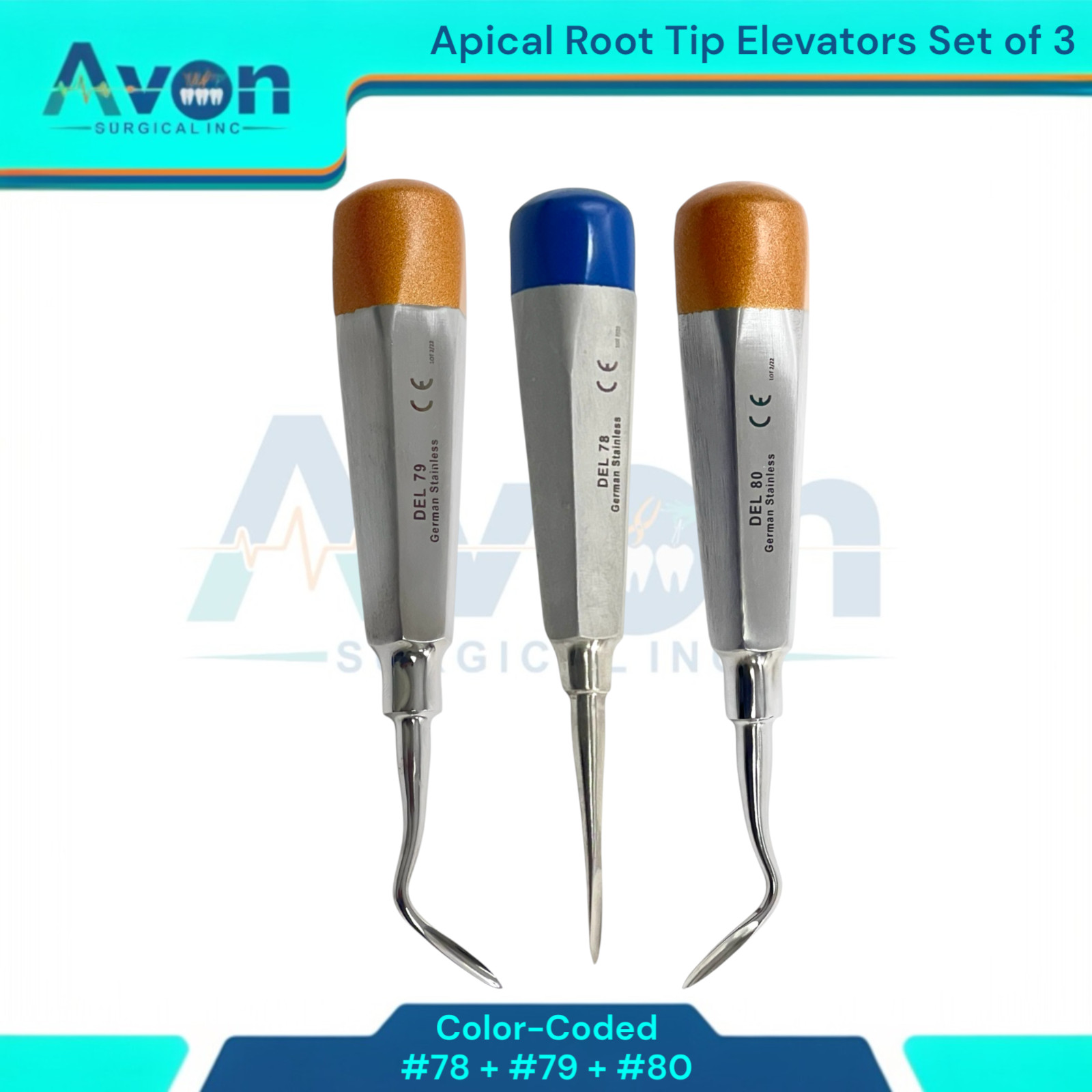 3 Count Apical Root Tip Picks, Dental Tooth Extraction Elevators #78, #79, #80
