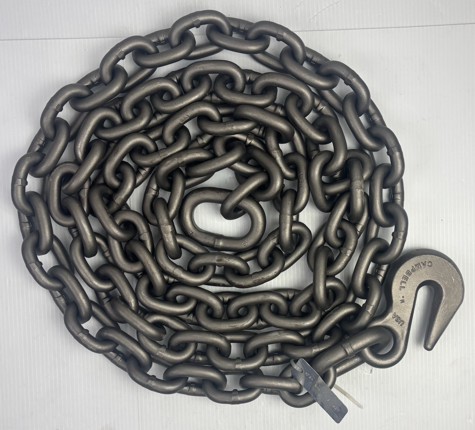 Campbell 5/8” G80 Welded Alloy Chain w/G100 5/8” Eye Hook – approx. 14’3” length