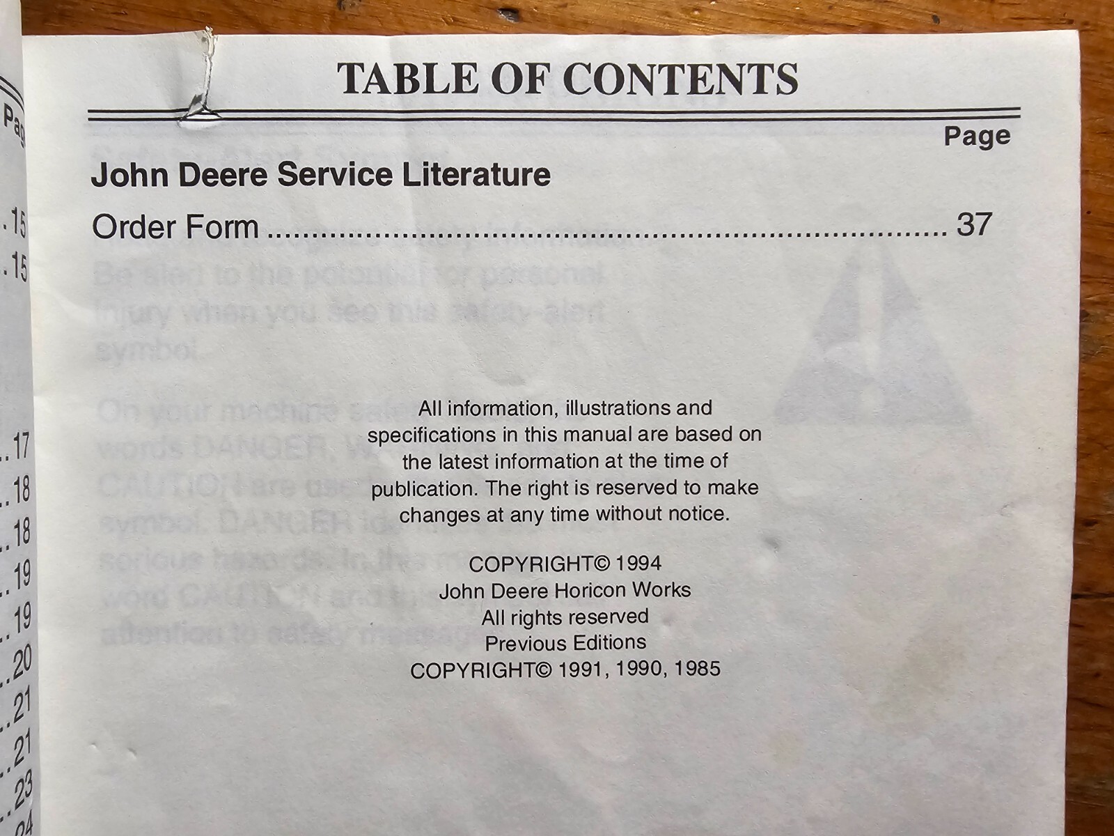 John Deere 42″ Front Blade S/N 10001-90000 for 100 LX GT Series Tractor Manual