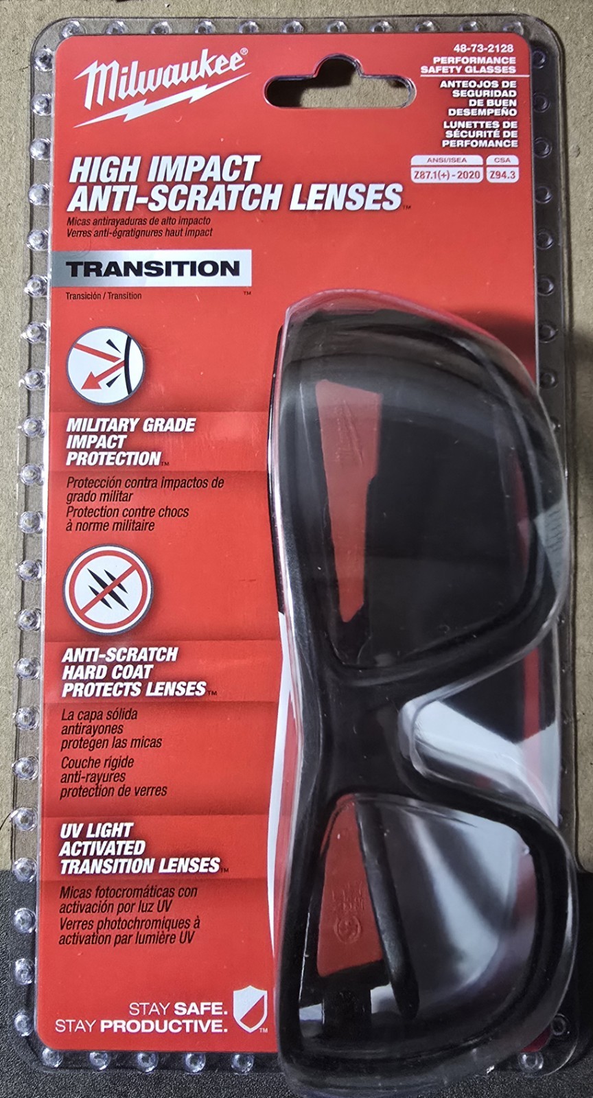 Milwaukee 48-73-2128 Transition Performance Safety Glasses – Anti-Scratch Lenses