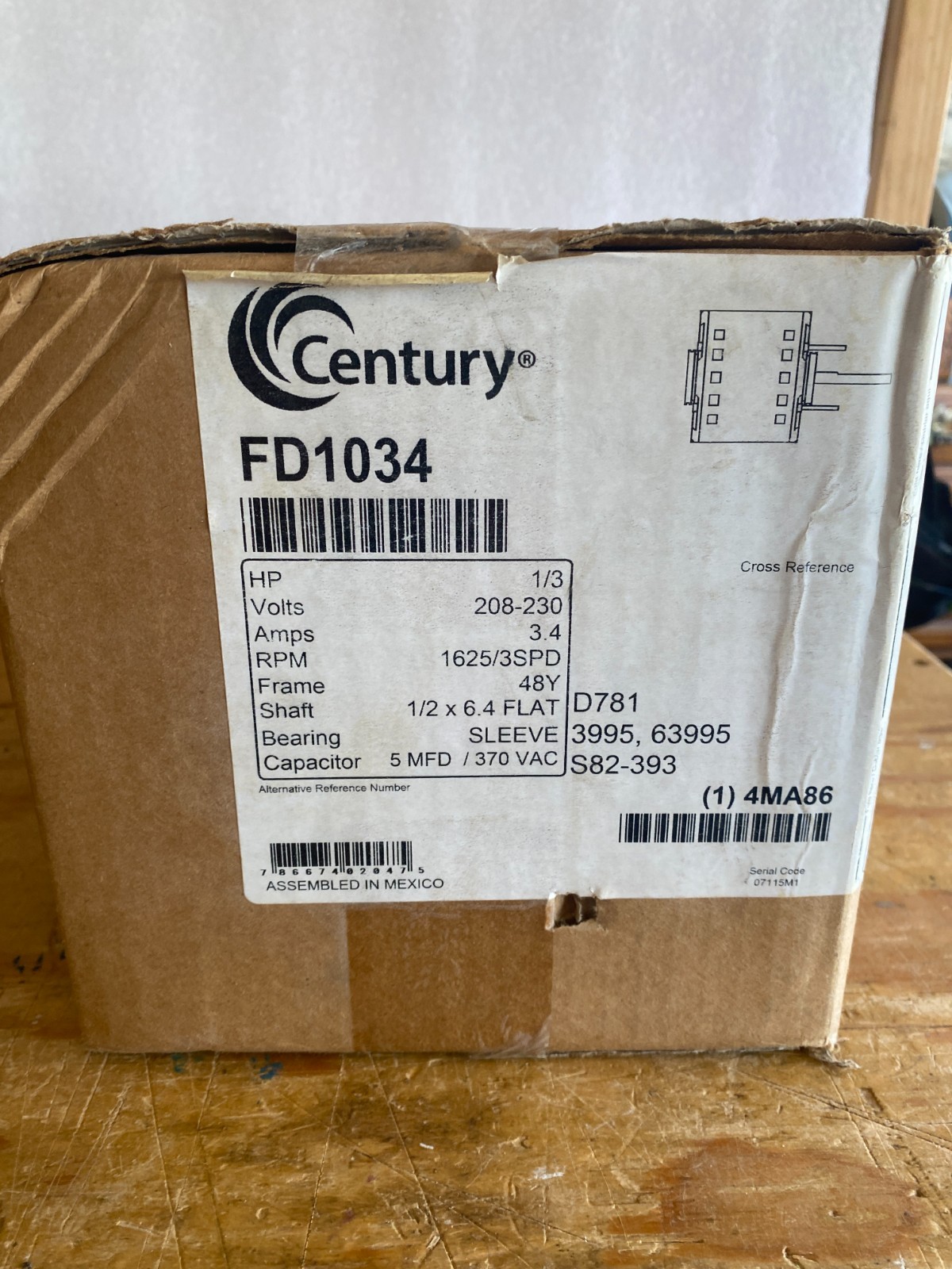 New Century FD1034 1/3 HP, 1625 RPM, 208-230 V, 48Y Fr, Electric Blower Motor.