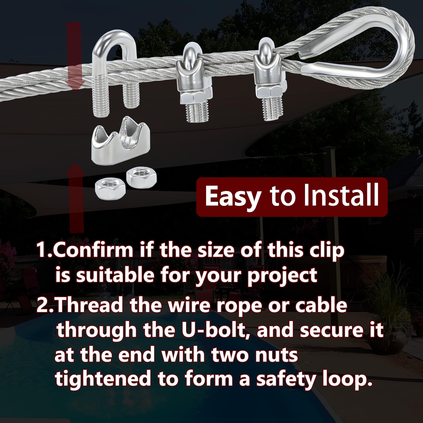 20PCS 3/16 to 1/4 Inches M5 Stainless Steel Wire Rope Cable Clip Clamp