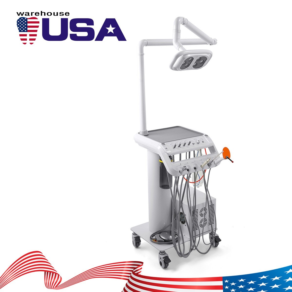 Dental Portable Delivery Unit System Air Compressor Cart /w+ Surgical Lamp Light