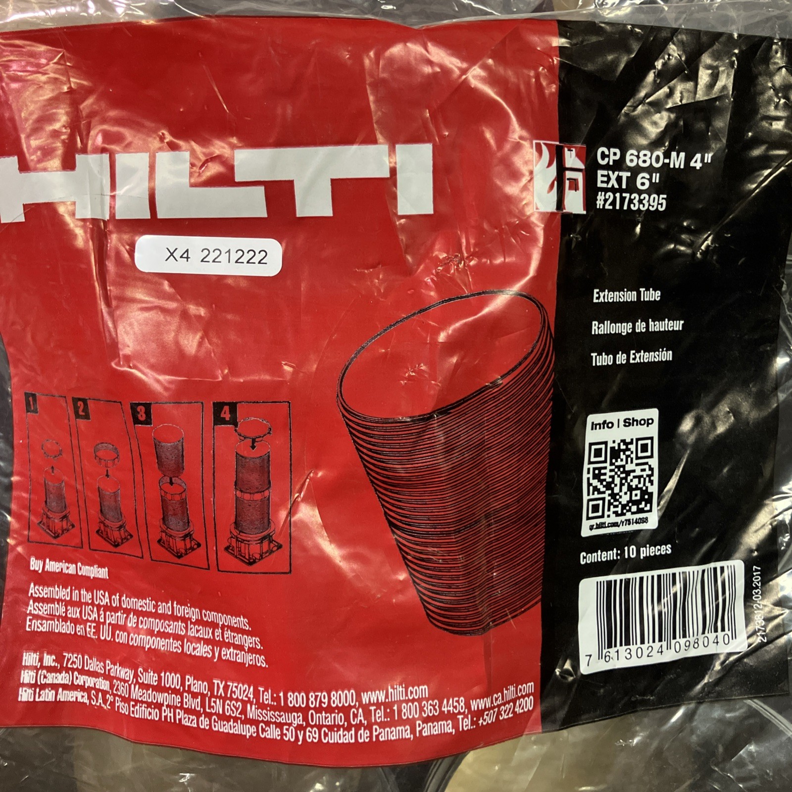 *NEW* Hilti CP 680-M 4″ Pipe 6” Extension Cast-in Firestop Device Bag Of 10Pcs