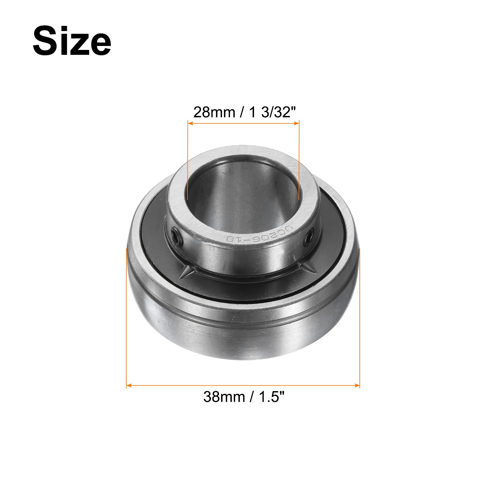 Ball Bearing Insert Chrome Steel Gcr15 UC206-18 Bore 1 1/8″ Set Screws