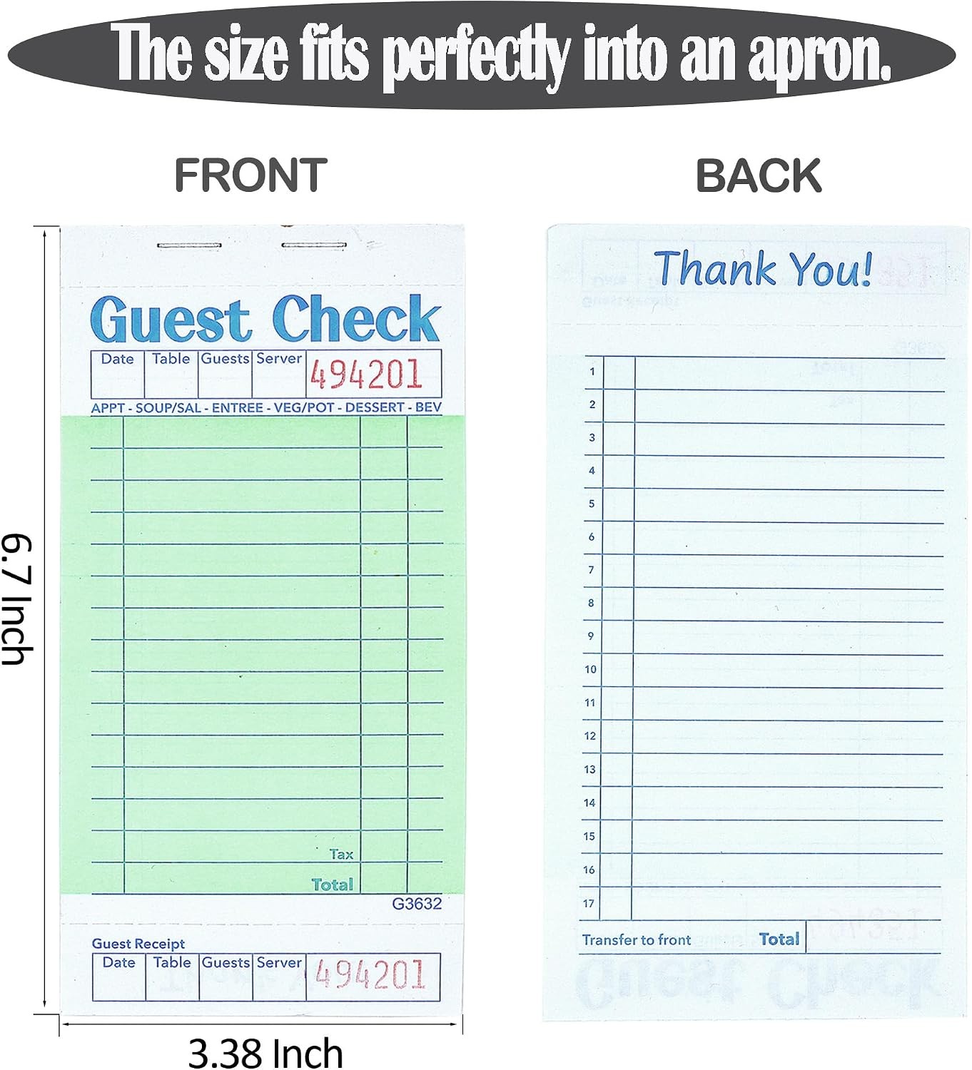 300 Guest Check Books 6 Pack Of 50, for Servers, Server Note Pads, Waitresses