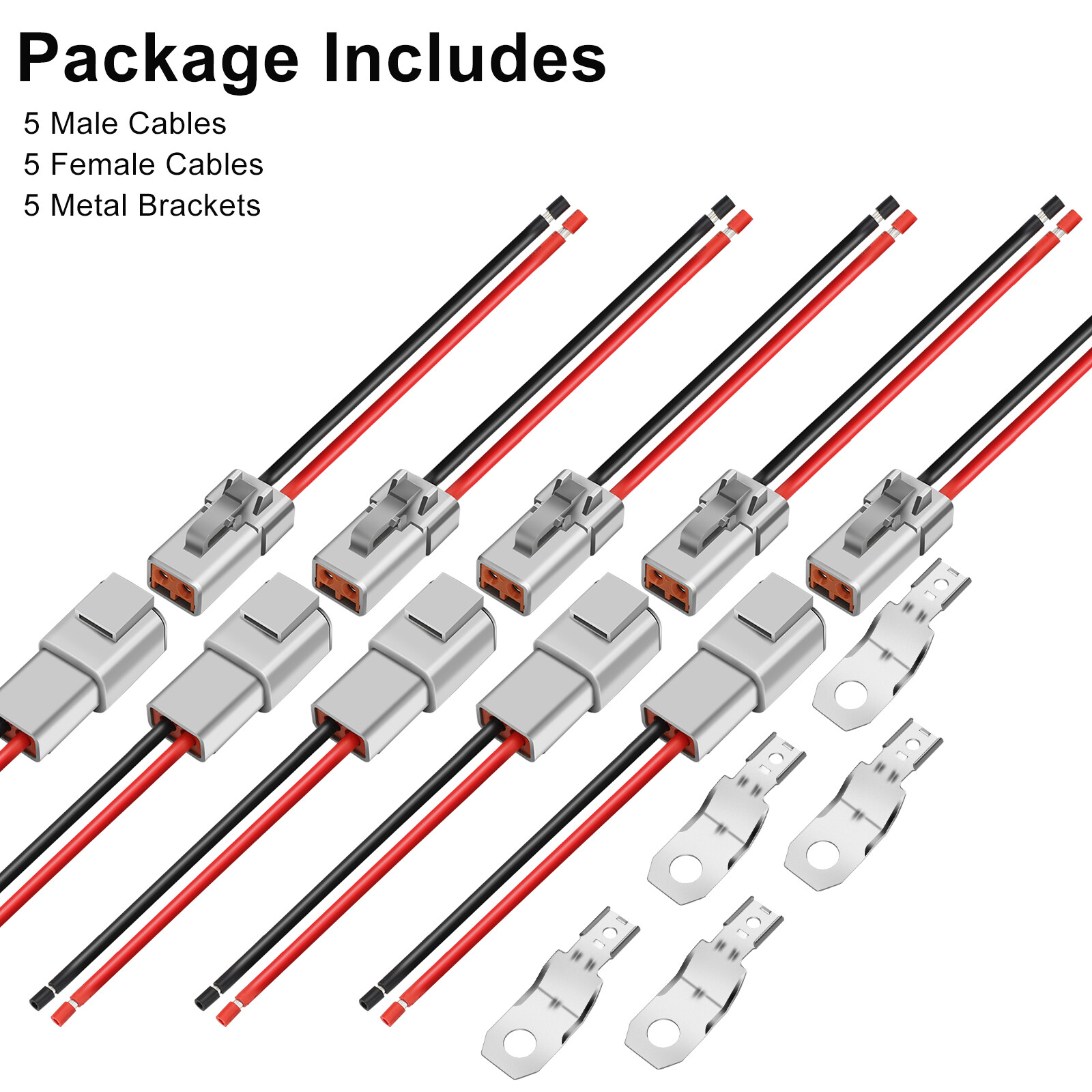 4 Pairs DTP 2 Pin Plug Waterproof Connector w/ 1FT 12AWG Wire for Car Truck Boat