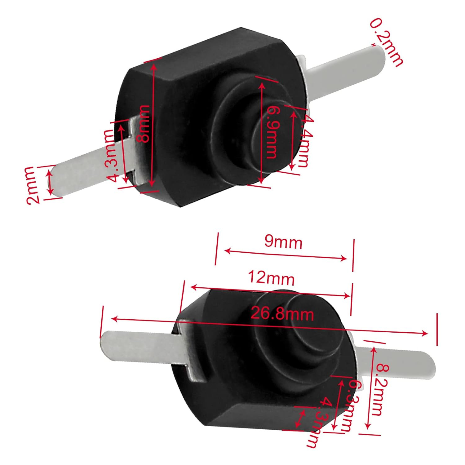 50Pcs Black Latching Mini On/Off Switch Self-Lock Micro Push Button Switch DC 30