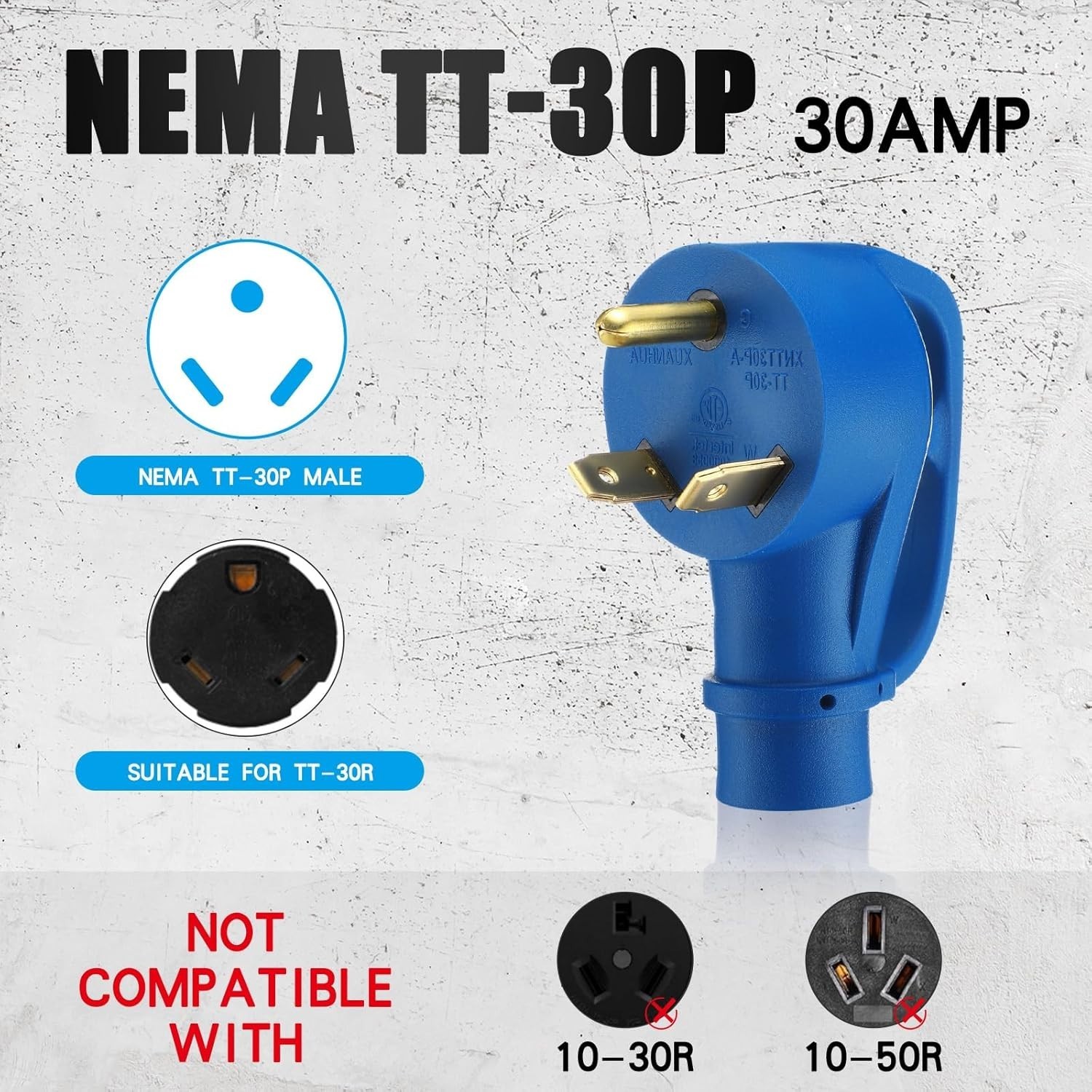 25 ft TT-30P to L14-30R Generator Transfer Switch Adapter Cord, 30 Amp TT-30P Ma