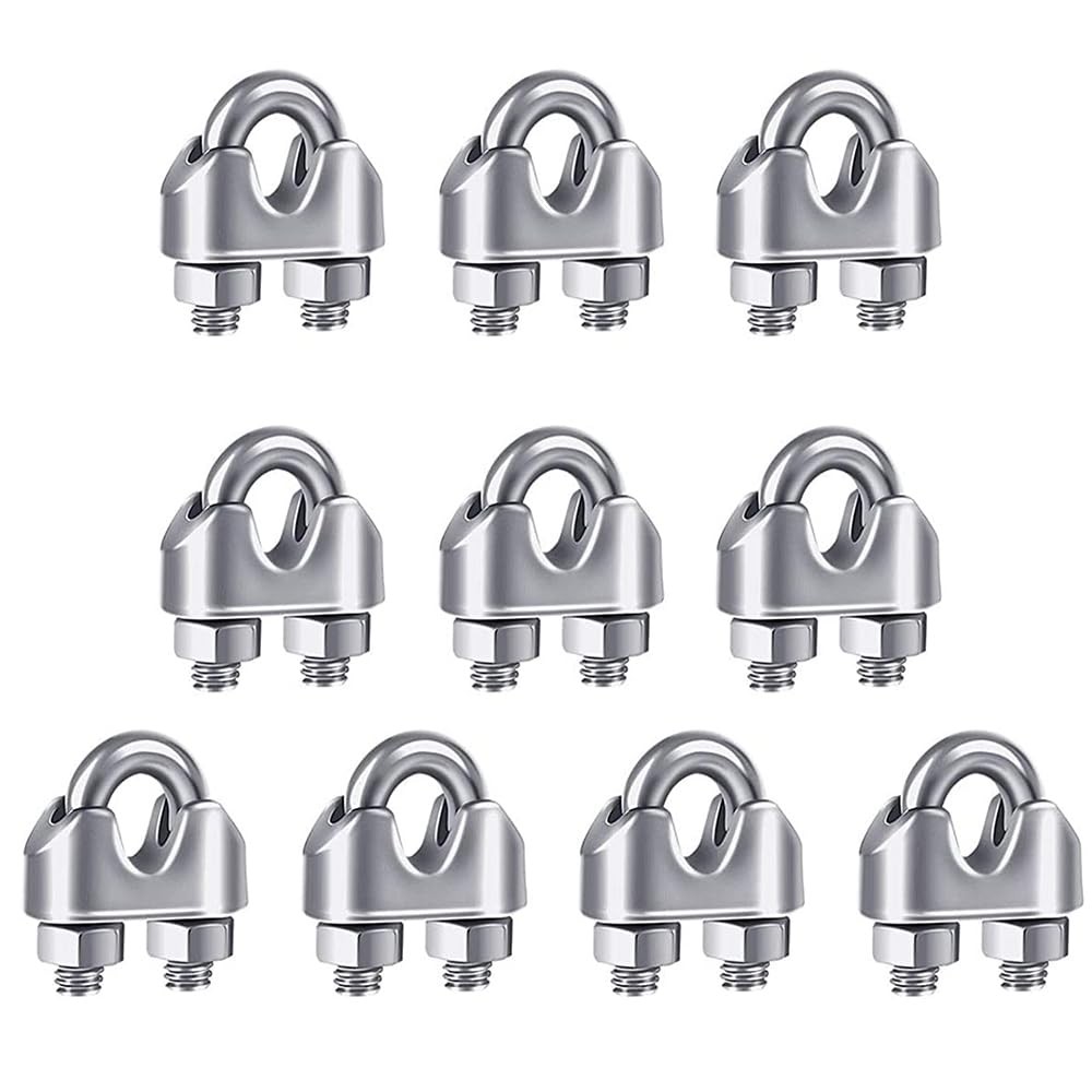 YAMASO 10PCS 1/4 Inches M6 Stainless Steel Wire Rope Cable Clip Clamp