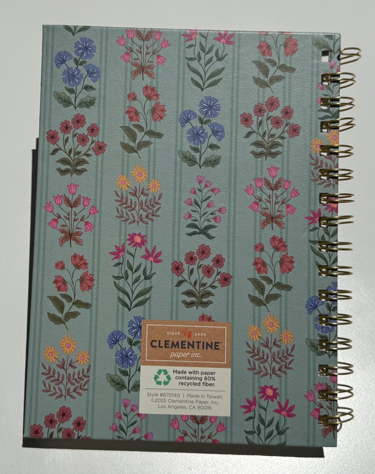 Clementine Twin Wire Hard Cover Spiral Journal Notebook Floral Blue «Notes»