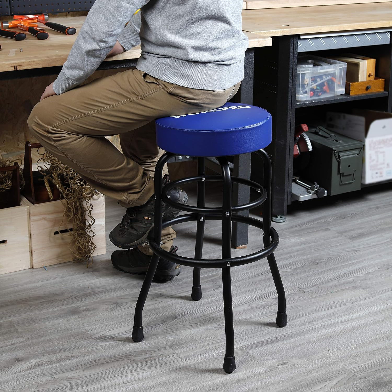 W112003 Garage Shop Stool, Heavy-Duty Steel Construction Garage Stool, Swivel Cu