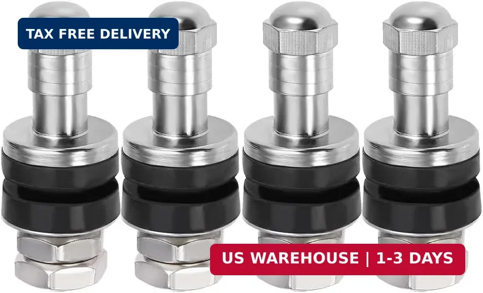 Metal/Chrome Tire Valve Stems High Pressure Bolt in Valve Stem Flush Mount 4 Pcs