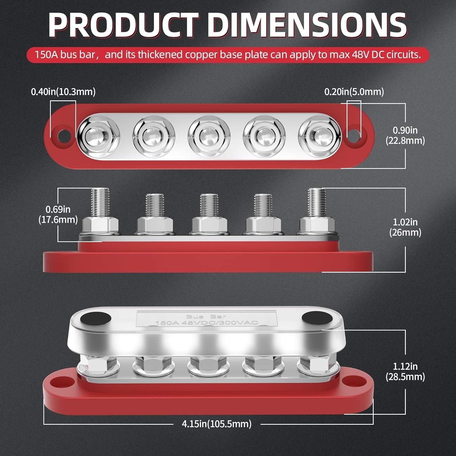 DaierTek Power Distribution Block with Cover Mini 5 x 5M6+0S, red or black