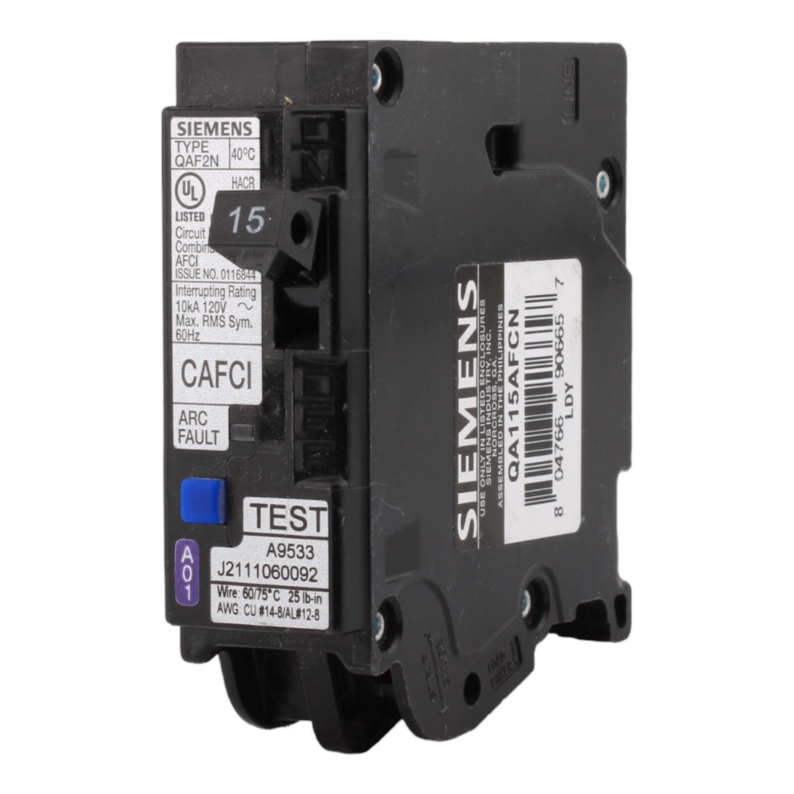 NEW SIEMENS QA115AFCN ARC FAULT CIRCUIT BREAKER TYPE AFCI 15 AMP 1 POLE
