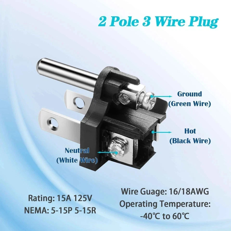3PCS Electrical Replacement Plug 3 Prong Male Plug End Extension Cord Replacemen