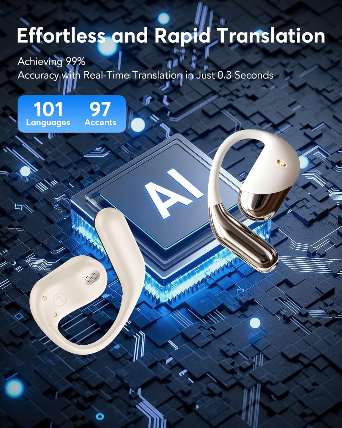 Paekole H5 AI Translation Earbuds: Real-Time 2-Way Language Rust & White