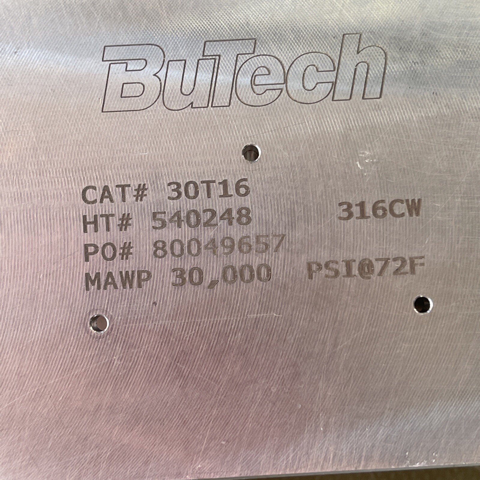 BuTech CAT# 30T16. 30,000 PSI